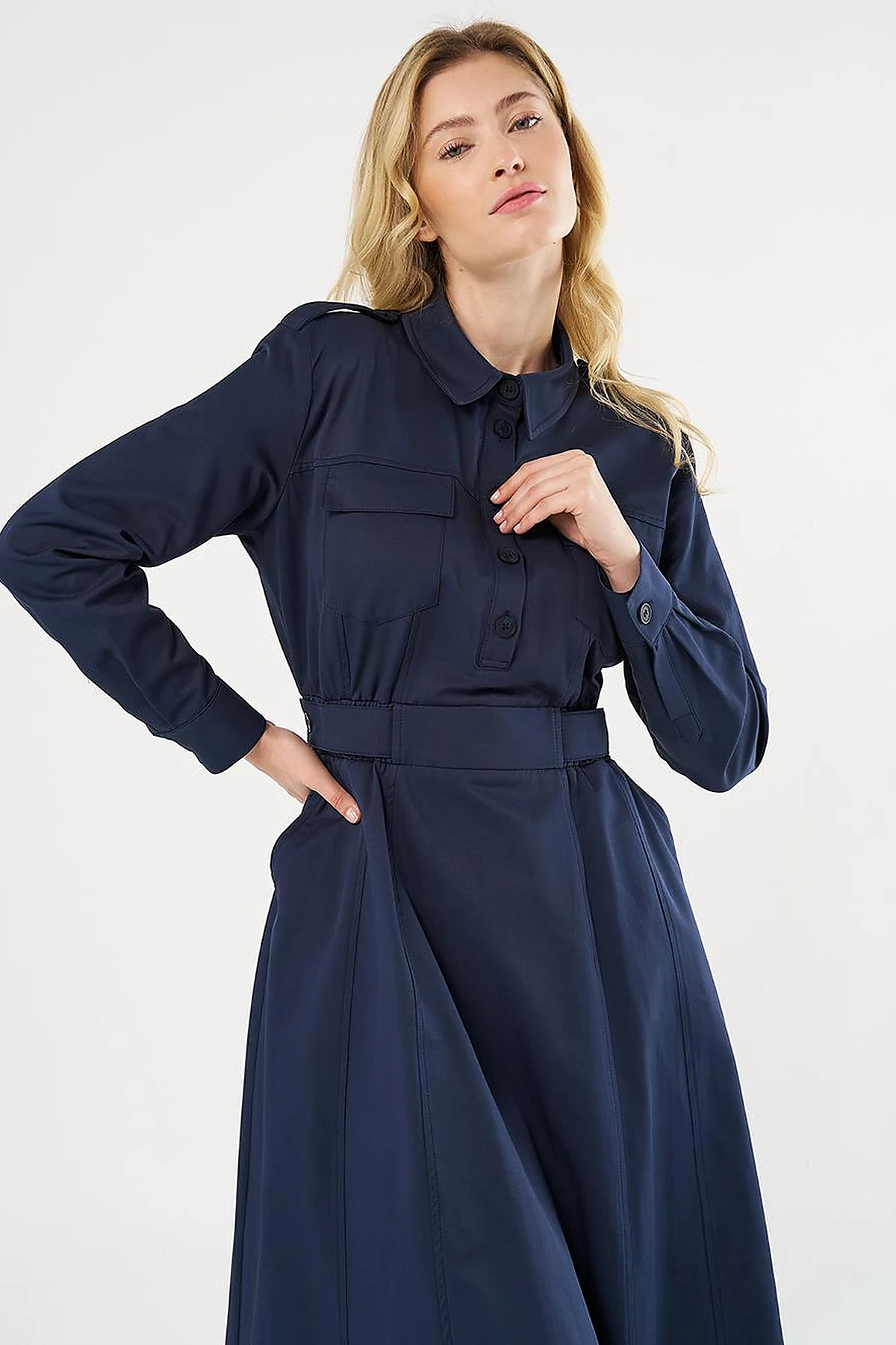Elasticated Waist Maxi Dress Dark Navy