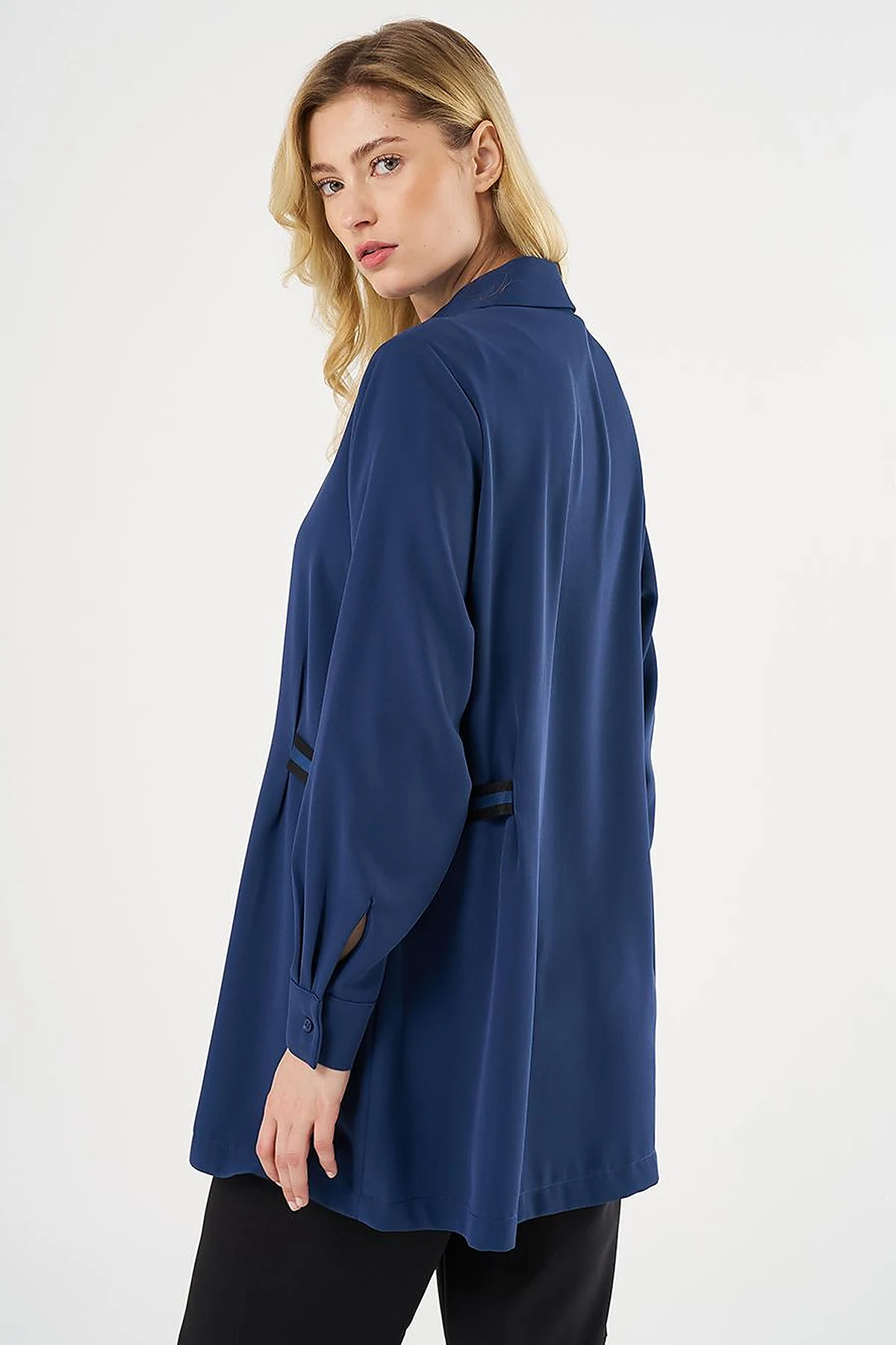Grosgrain Tie Shirt Collar Tunic Indigo