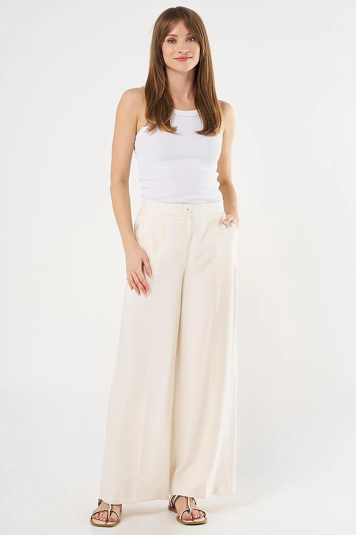  Saddle Stitch Rayon Pants Cream