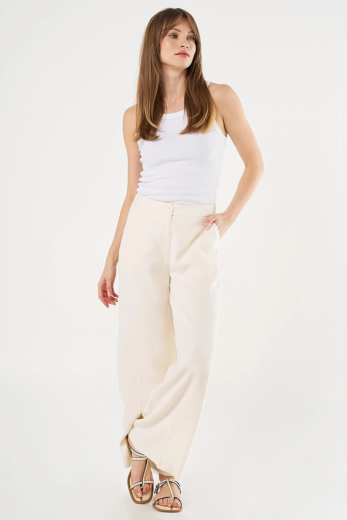  Saddle Stitch Rayon Pants Cream