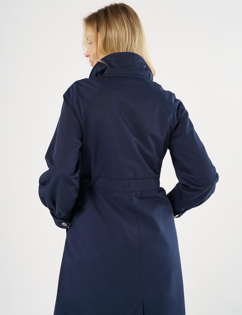 Buttoned Raglan Sleeve Overcoat Dark Navy