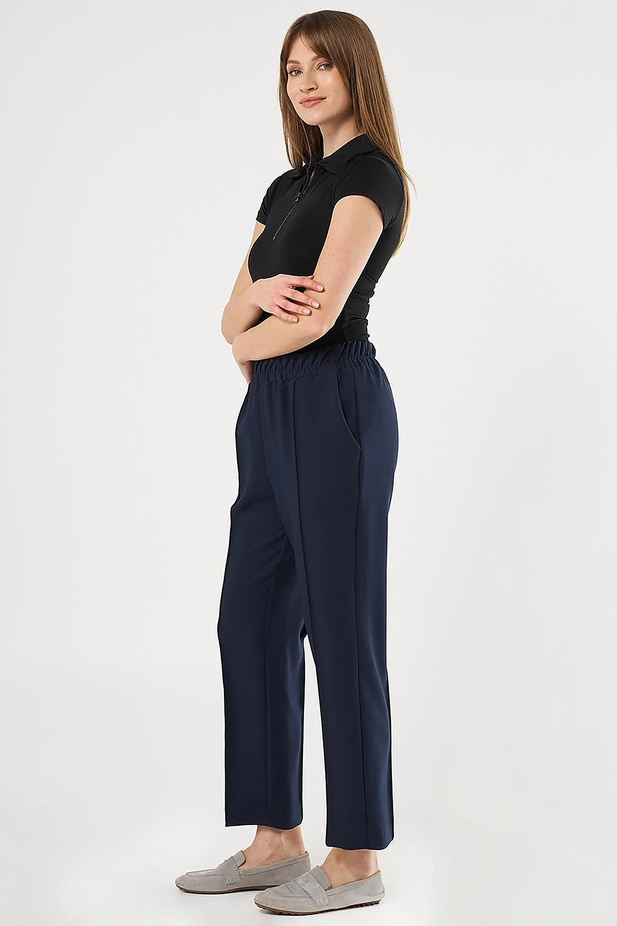 Chain Stitch Straight Leg Pants in Dark Navy