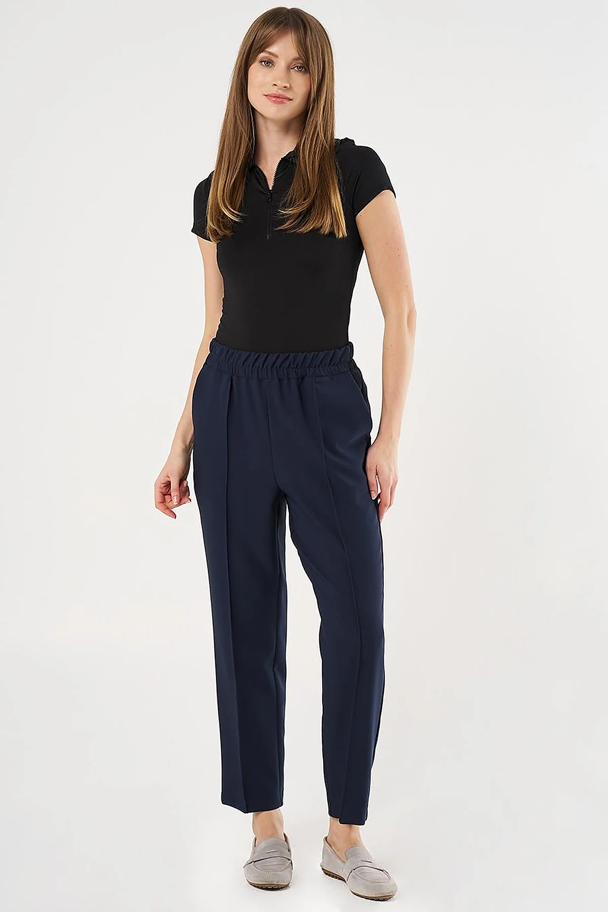 Chain Stitch Straight Leg Pants in Dark Navy