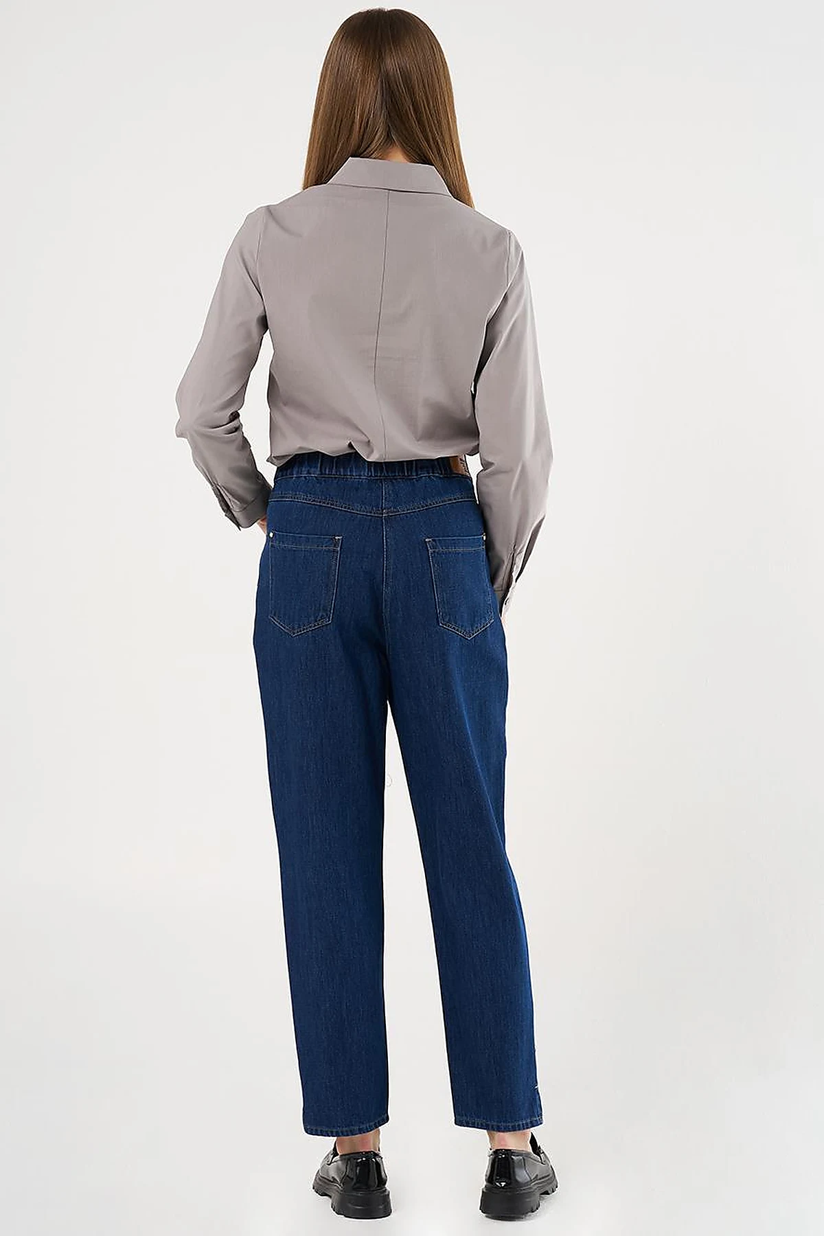 Denim Pants with Slit Hems Navy