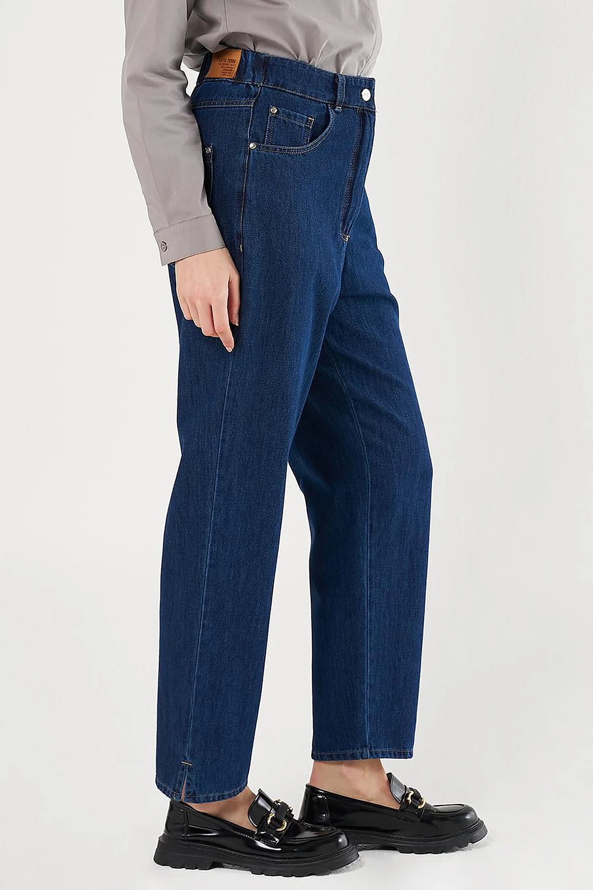 Denim Pants with Slit Hems Navy