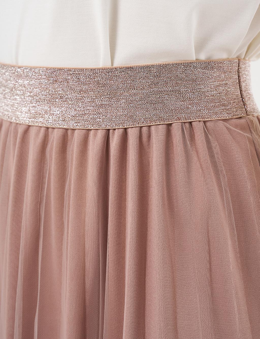 Pleated Tulle Skirt Beige
