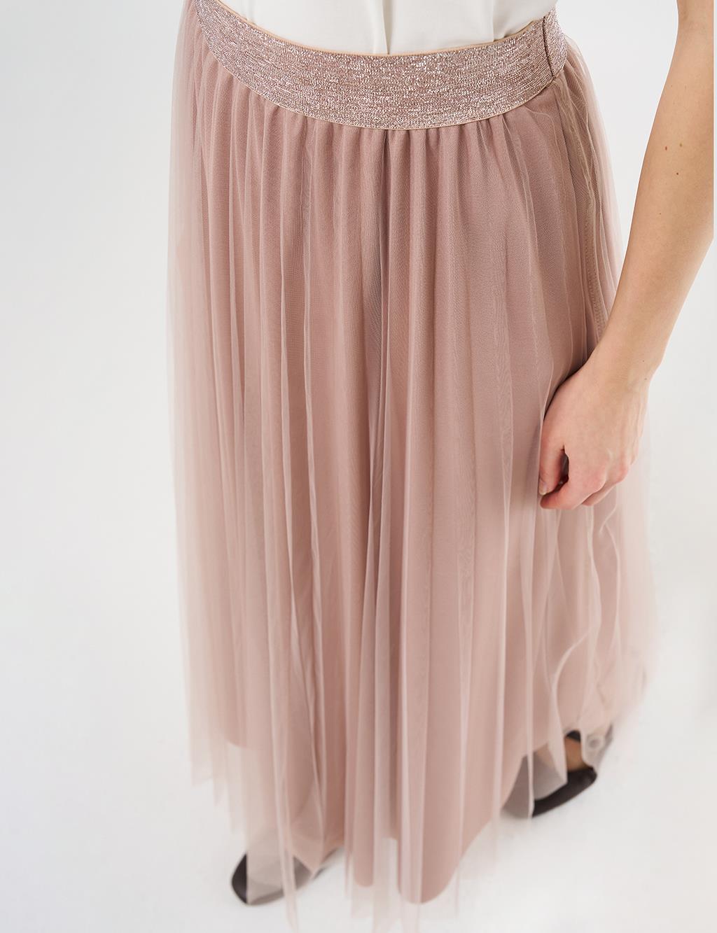 Pleated Tulle Skirt Beige