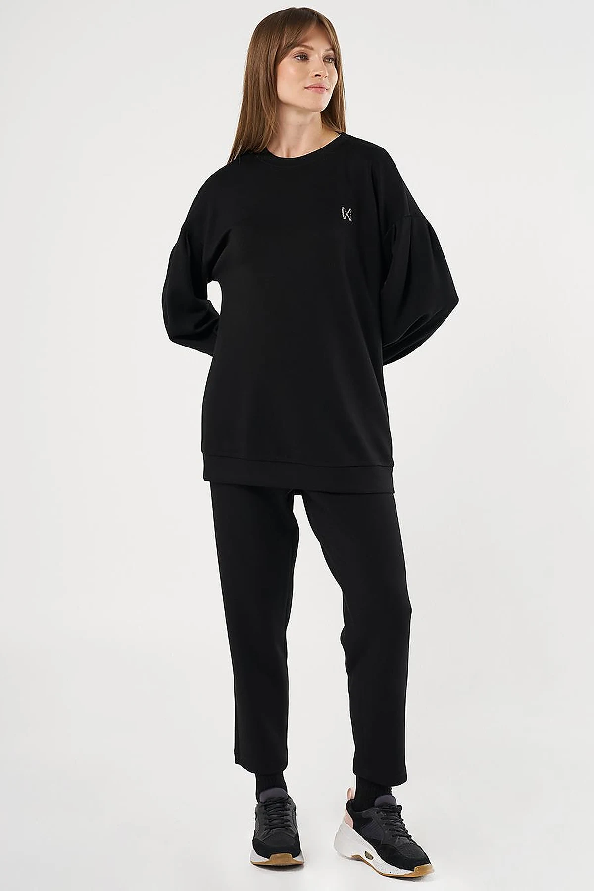  Embroidered Scuba Two-Piece Set in Black