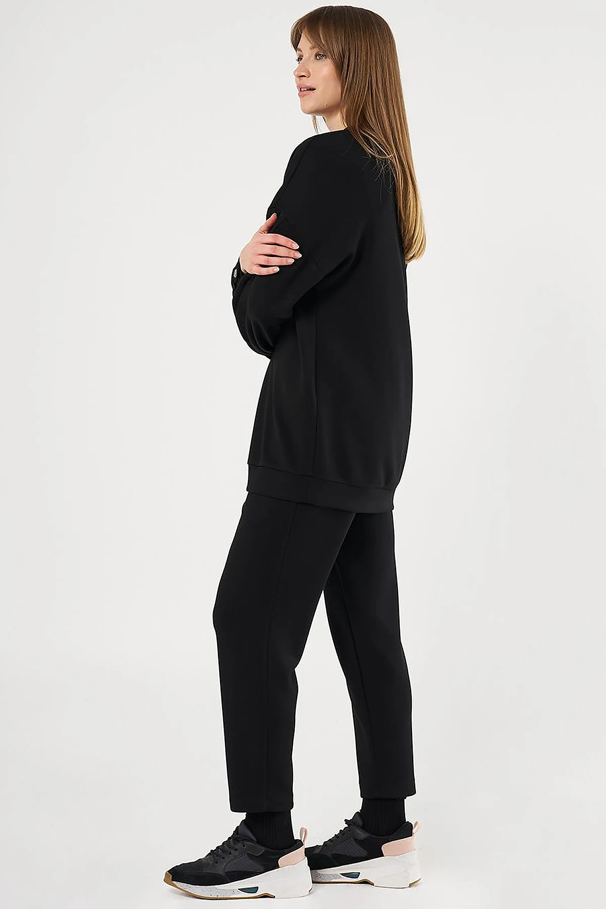  Embroidered Scuba Two-Piece Set in Black