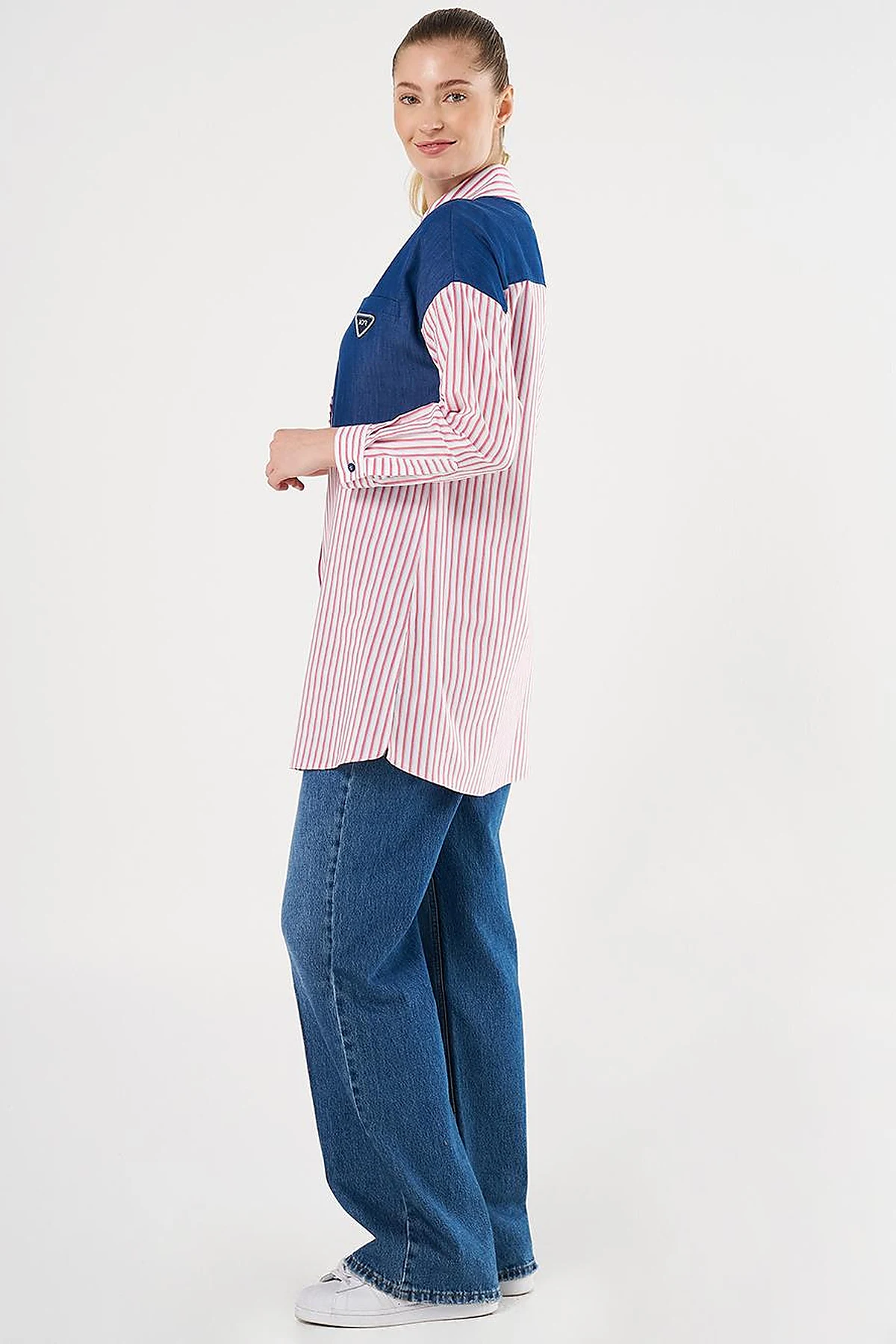Denim-Trimmed Modal Tunic Red