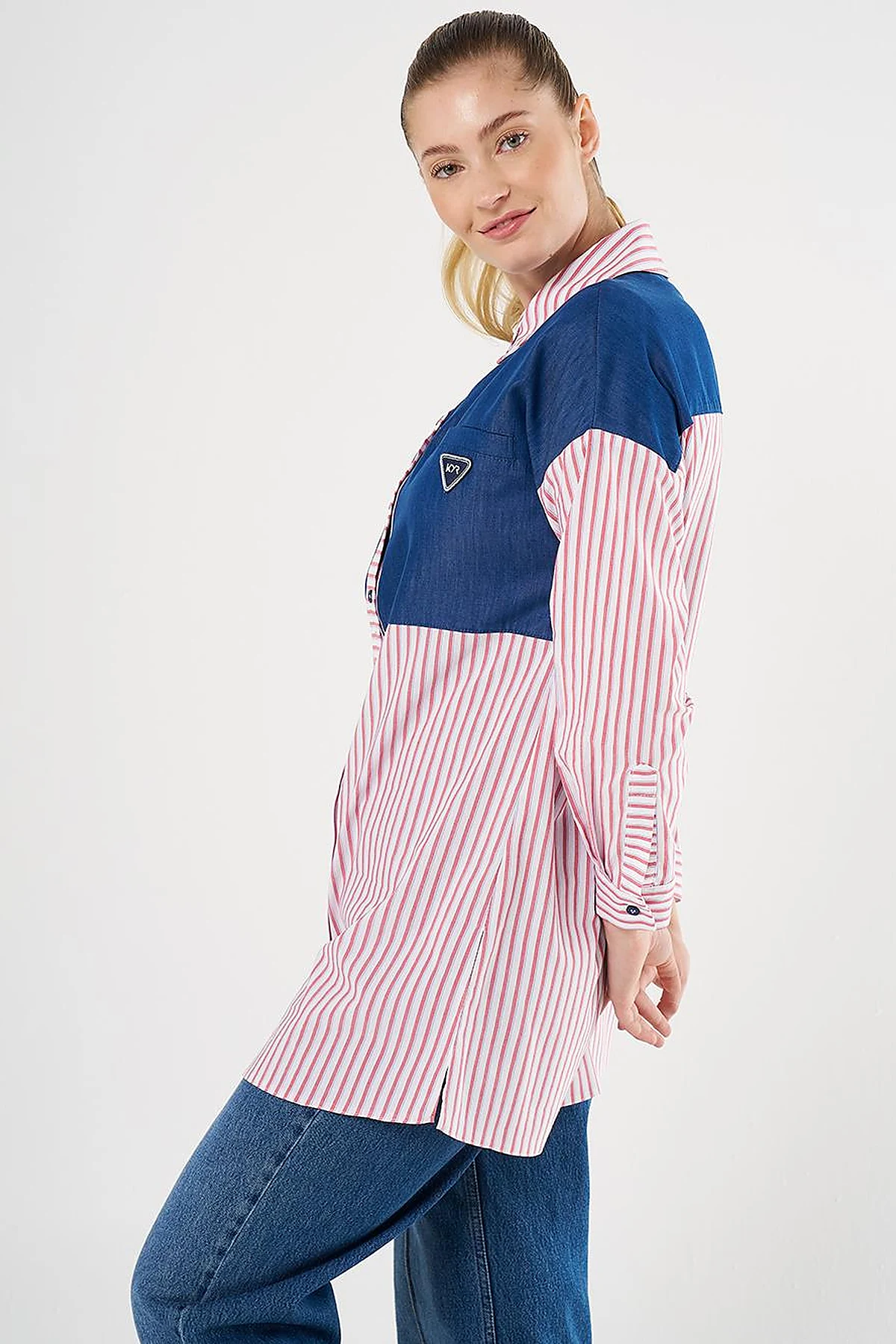 Denim-Trimmed Modal Tunic Red