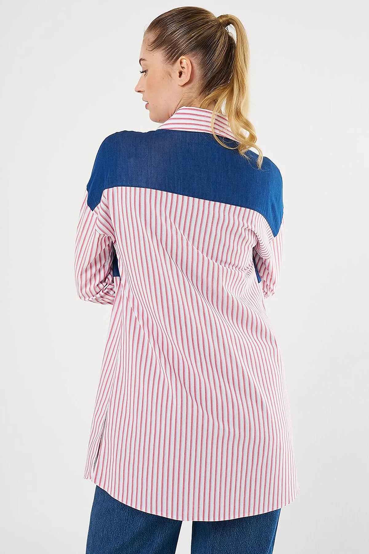 Denim-Trimmed Modal Tunic Red