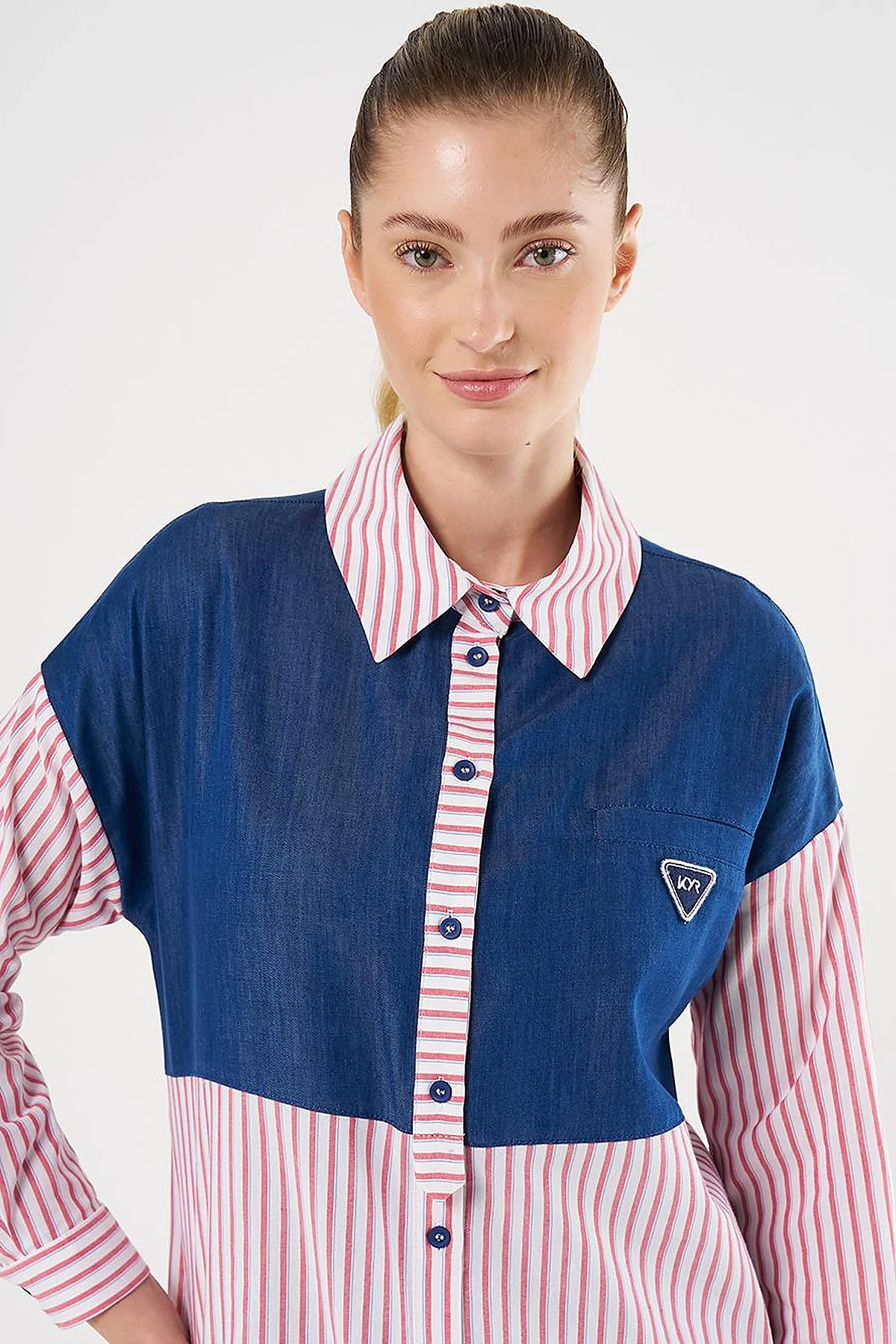Denim-Trimmed Modal Tunic Red
