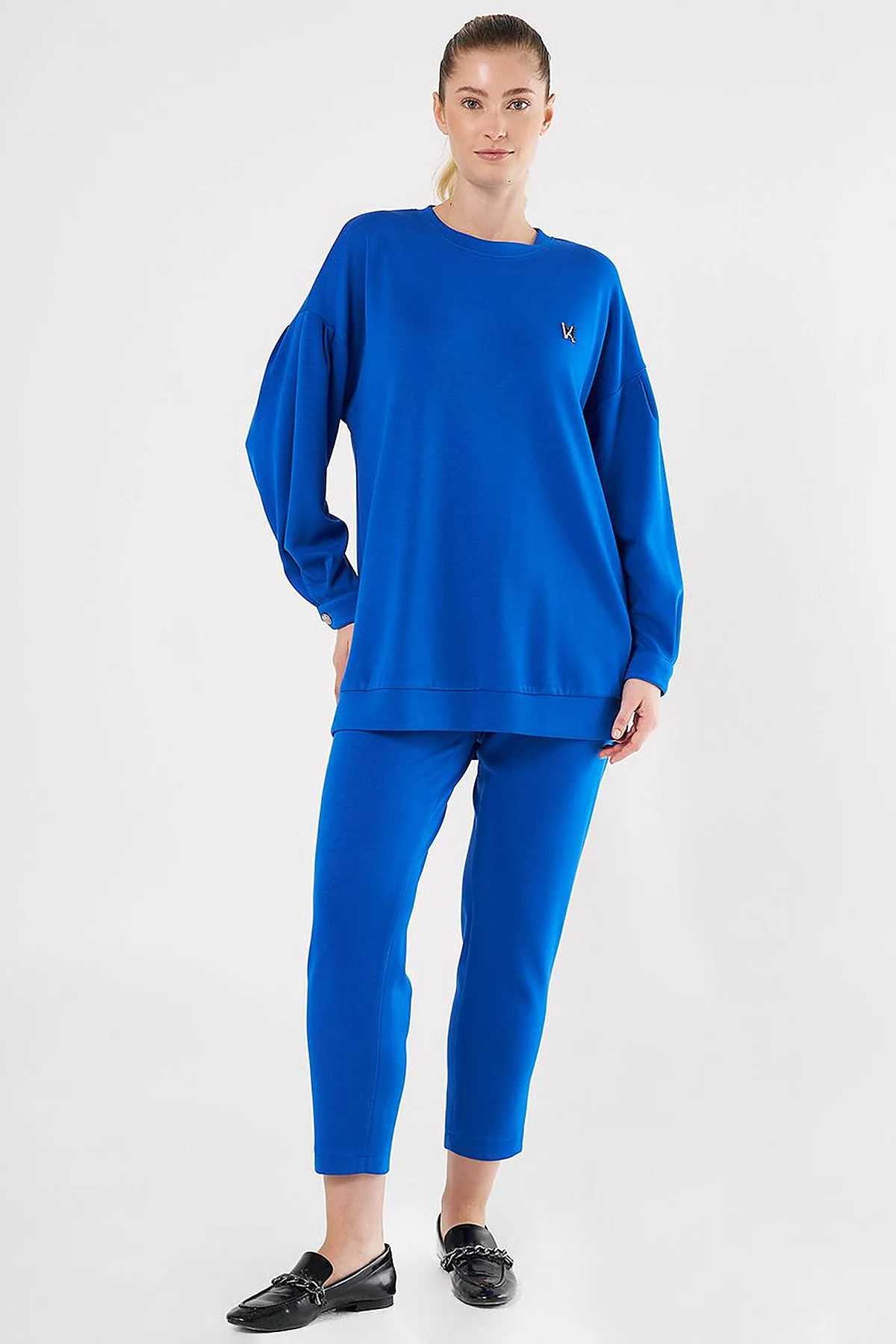  Embroidered Scuba Two-Piece Set in Royal Blue
