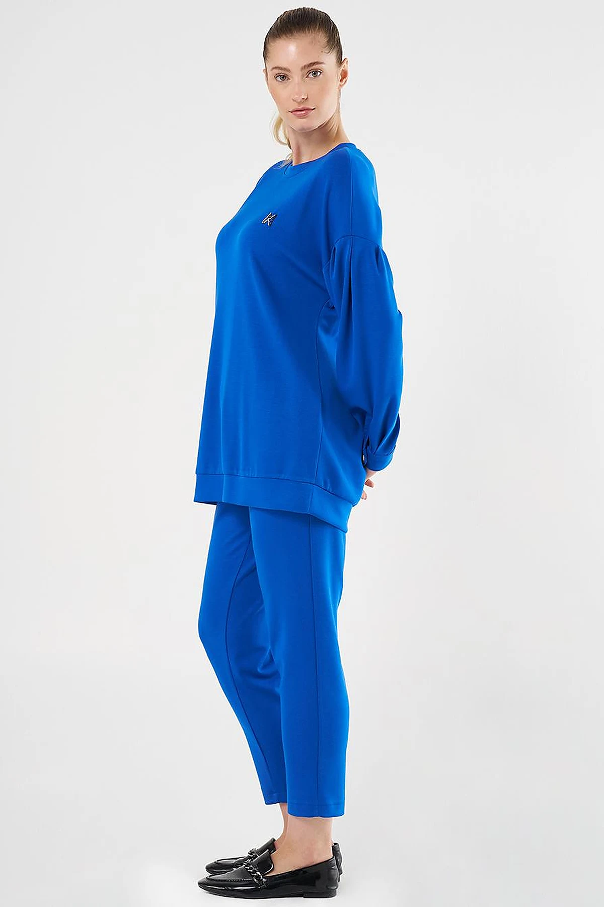  Embroidered Scuba Two-Piece Set in Royal Blue