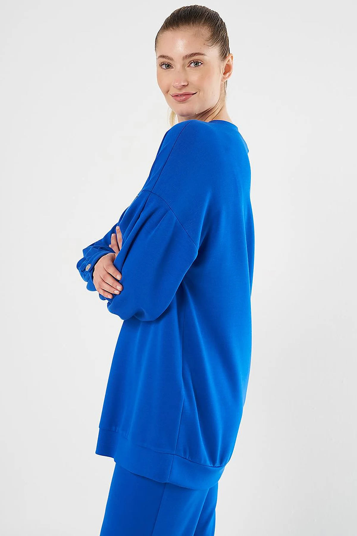  Embroidered Scuba Two-Piece Set in Royal Blue