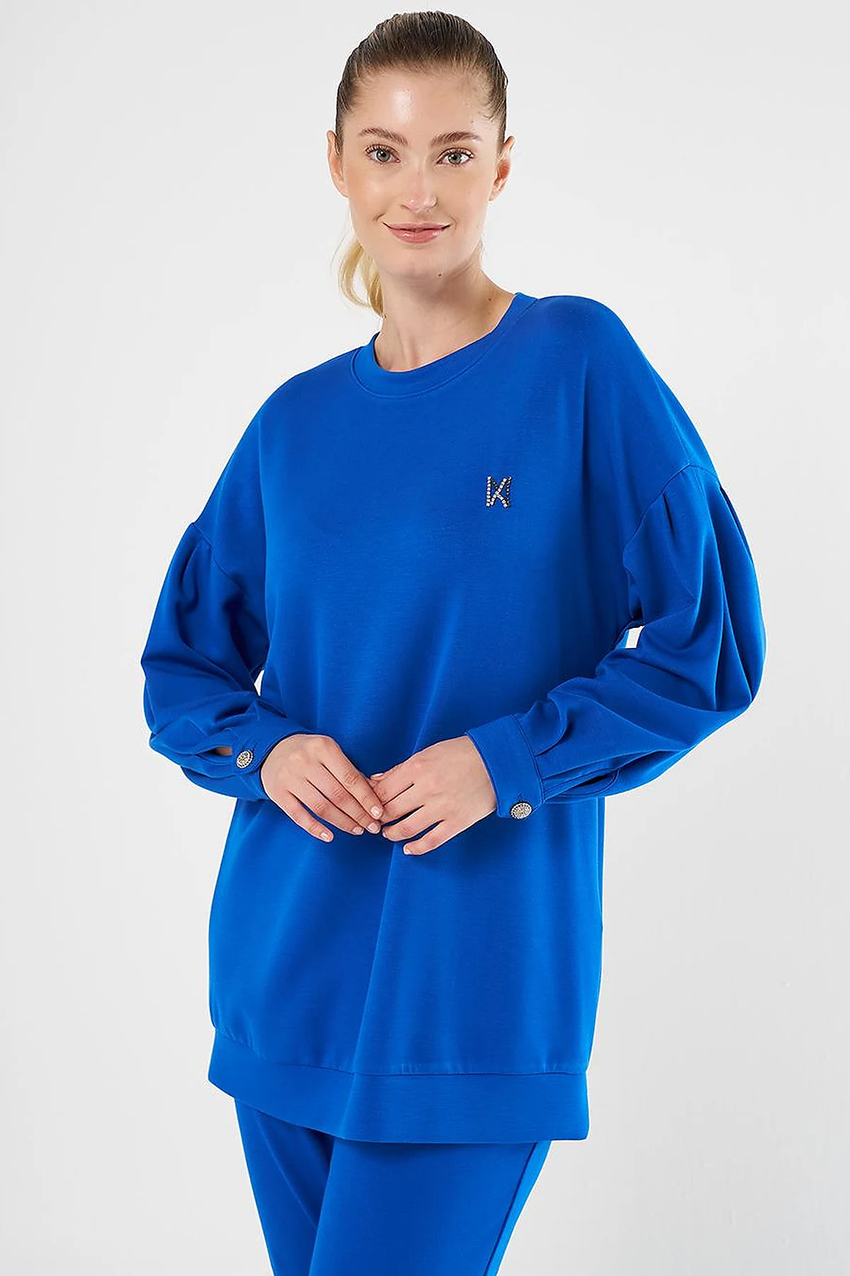  Embroidered Scuba Two-Piece Set in Royal Blue