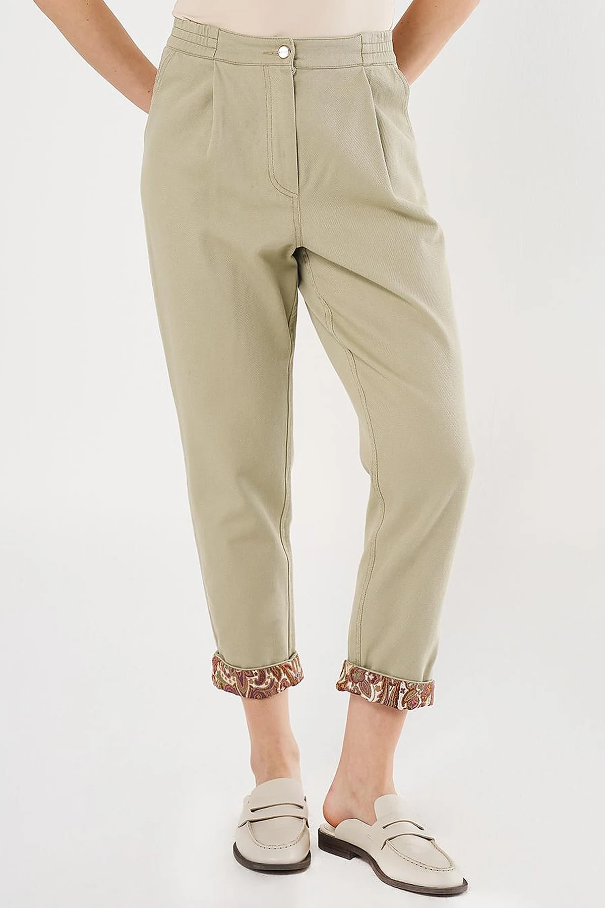 Canvas Pants with Fabric-Panel Hems Moss Green