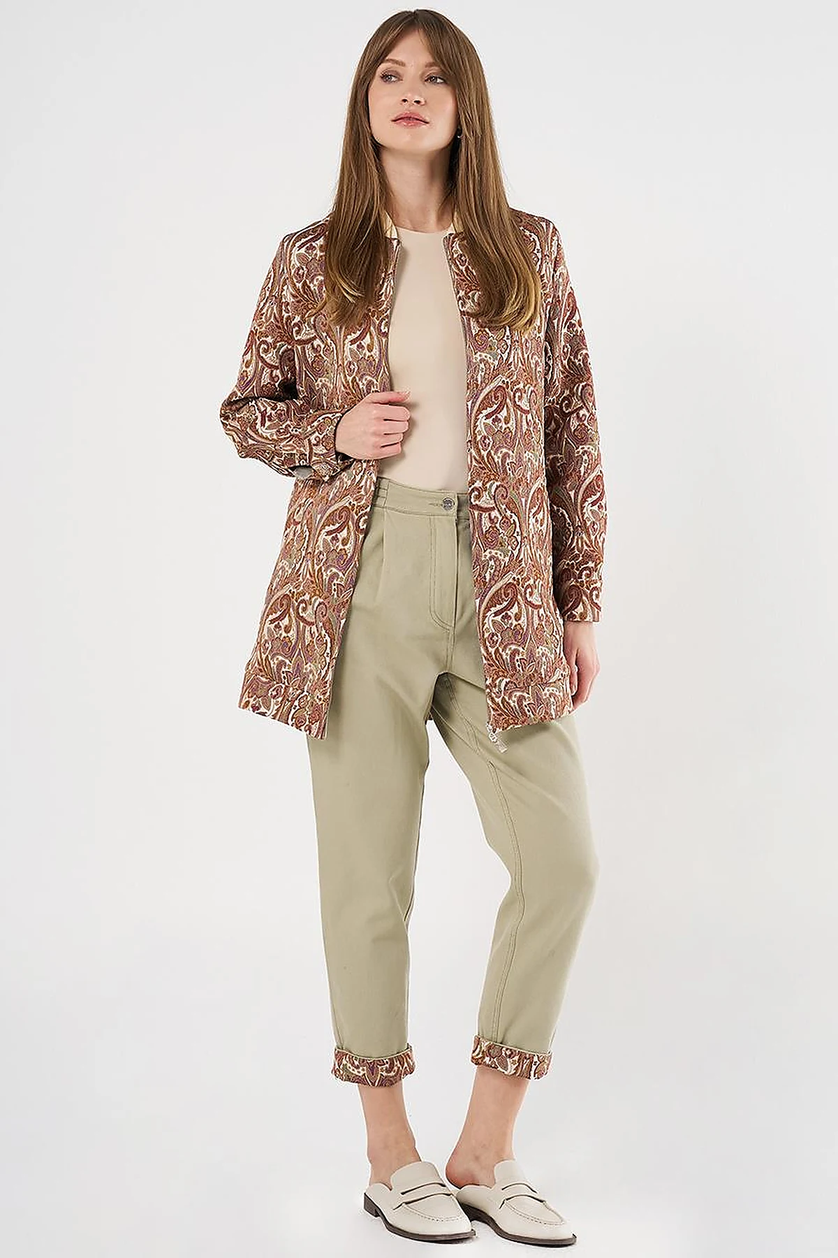 Canvas Pants with Fabric-Panel Hems Moss Green