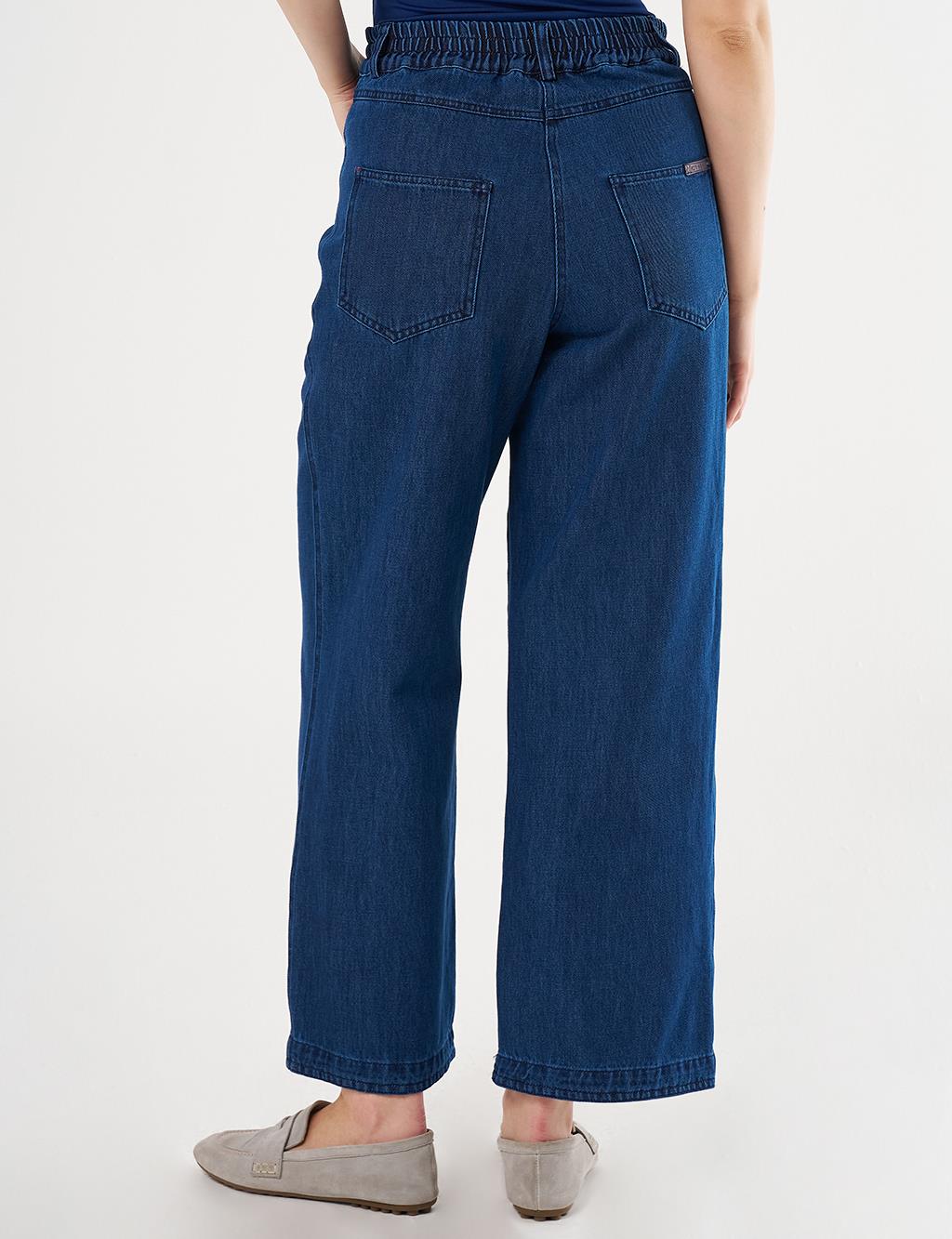 Yüksek Bel Denim Pantolon Lacivert