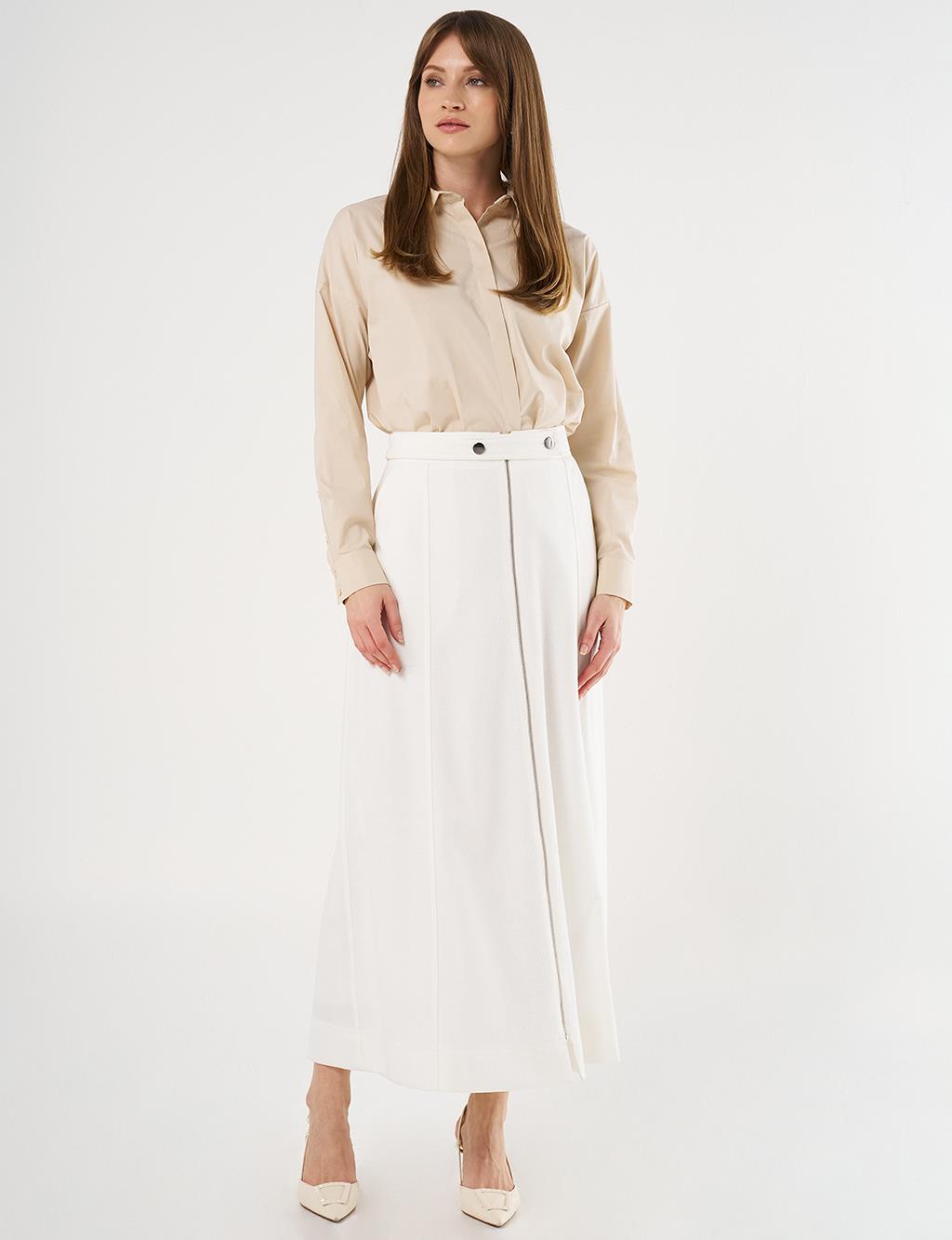High Waist Floral Print Skirt Ecru