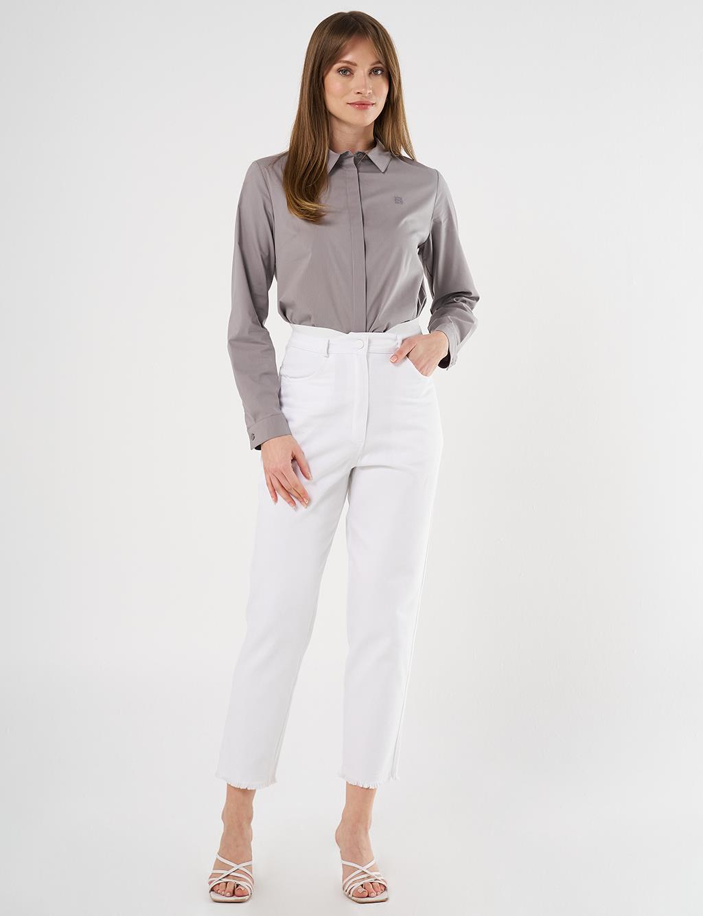 Elastic Waist Straight Leg Canvas Pants in Optical White