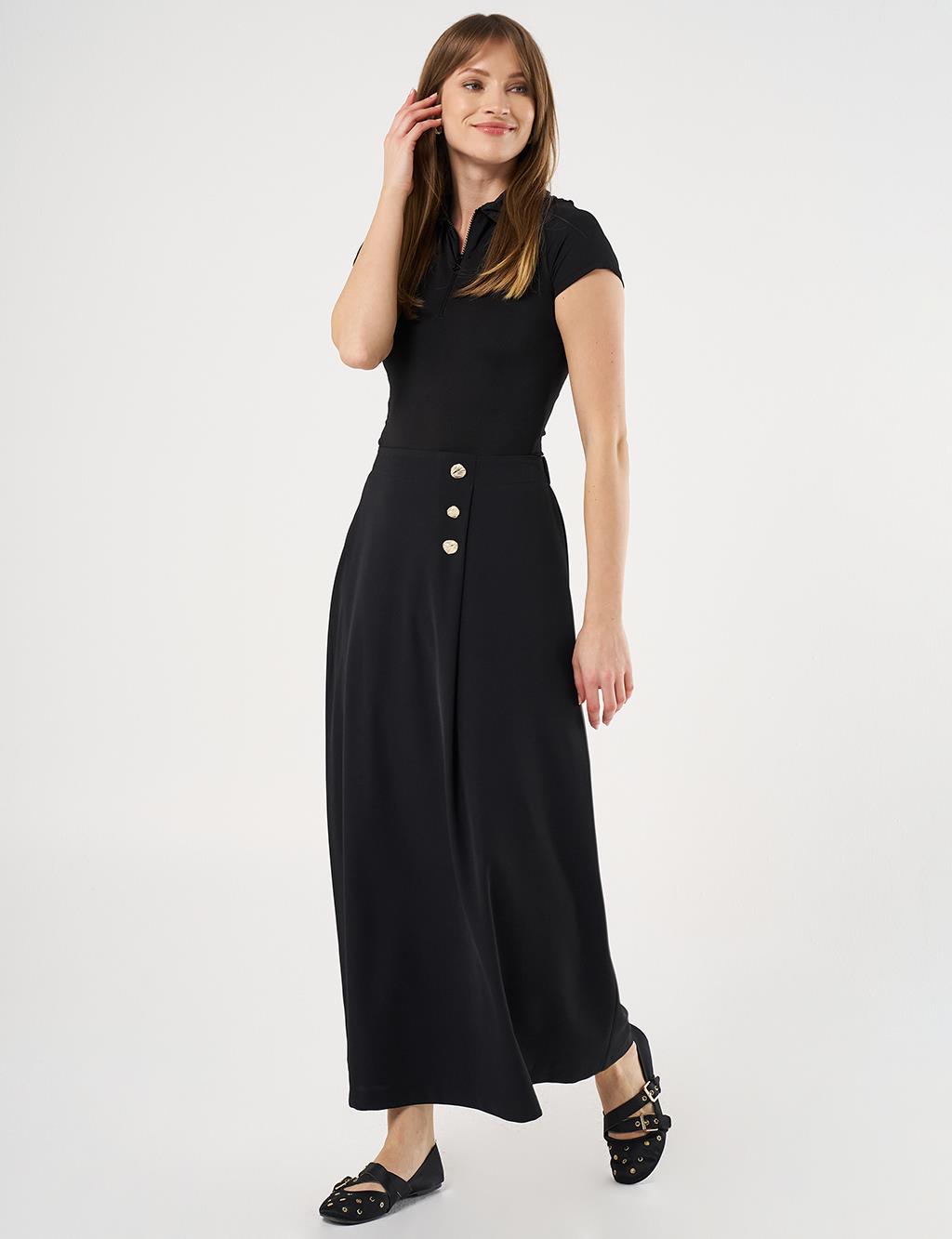Gold Button High Waist Skirt Black