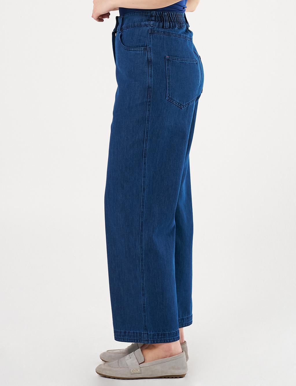 Yüksek Bel Denim Pantolon Lacivert
