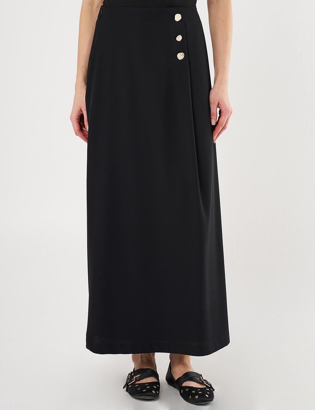 Gold Button High Waist Skirt Black
