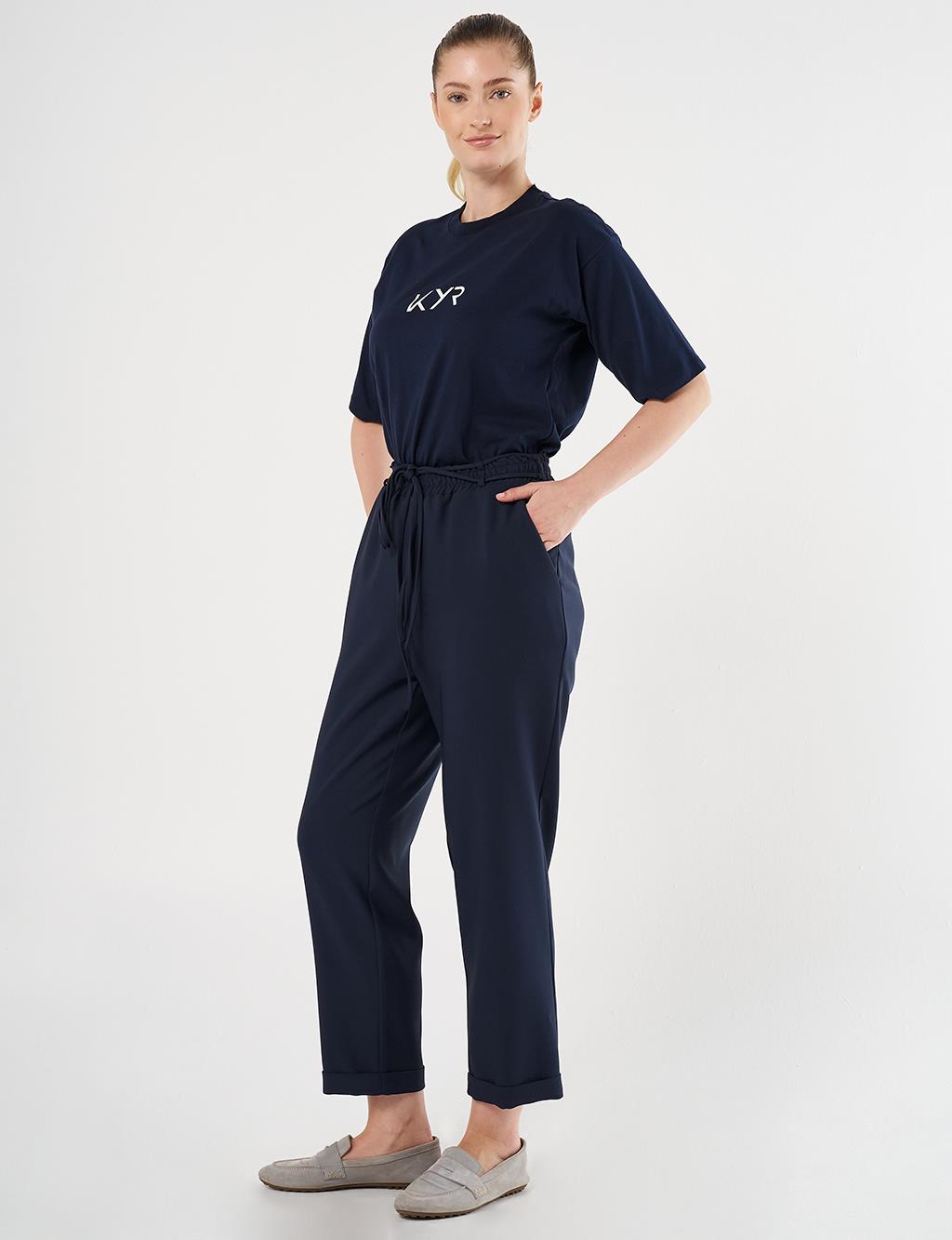 Cuffed Tapered Pants Dark Navy