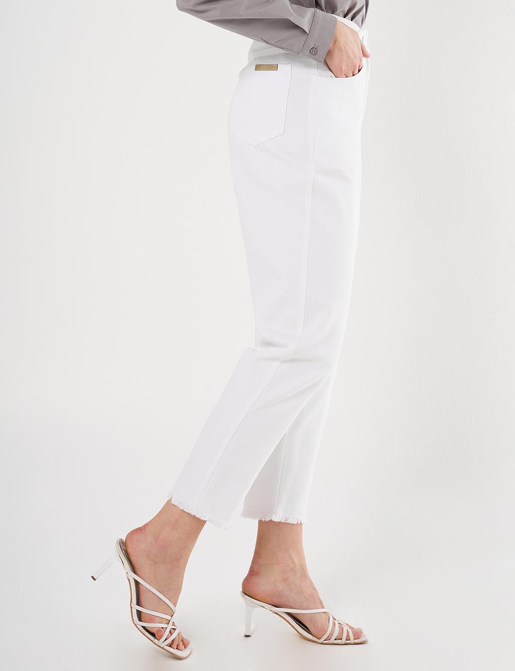 Elastic Waist Straight Leg Canvas Pants in Optical White