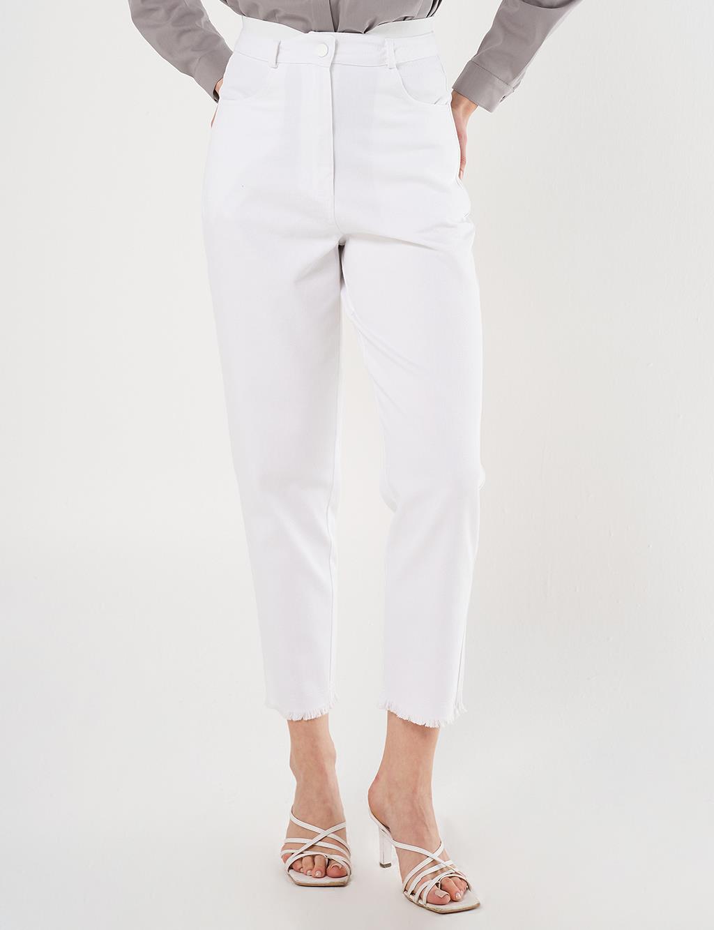 Elastic Waist Straight Leg Canvas Pants in Optical White