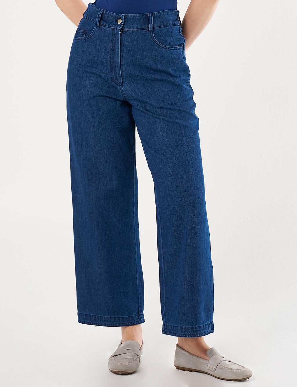 Yüksek Bel Denim Pantolon Lacivert