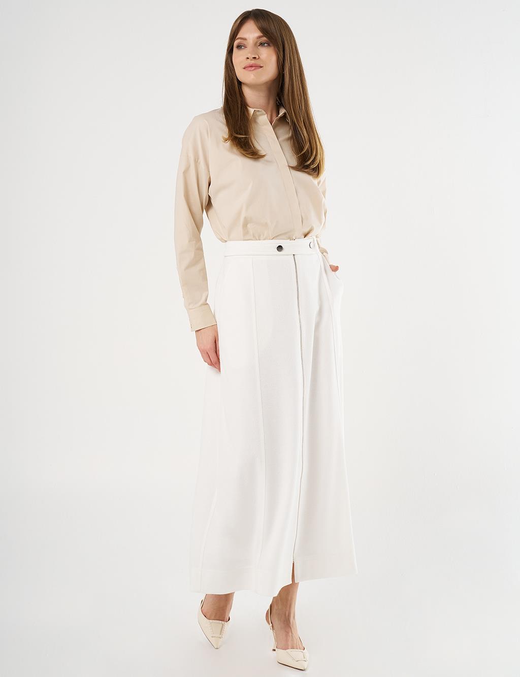 High Waist Floral Print Skirt Ecru