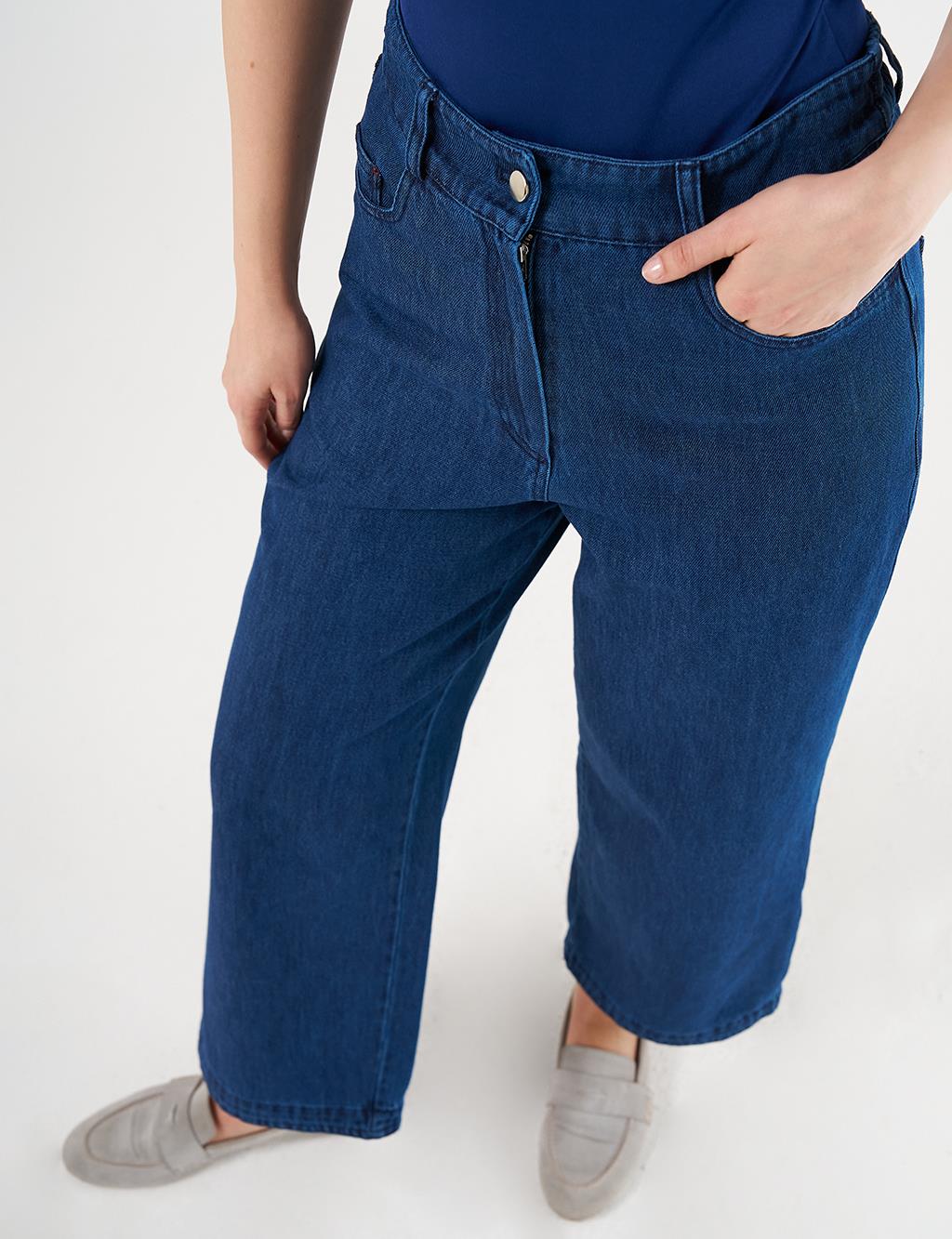 Yüksek Bel Denim Pantolon Lacivert