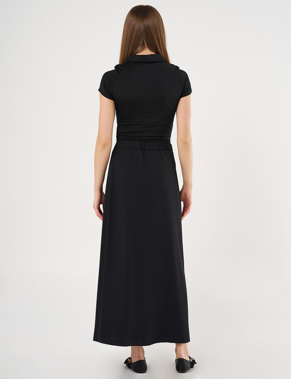 Gold Button High Waist Skirt Black