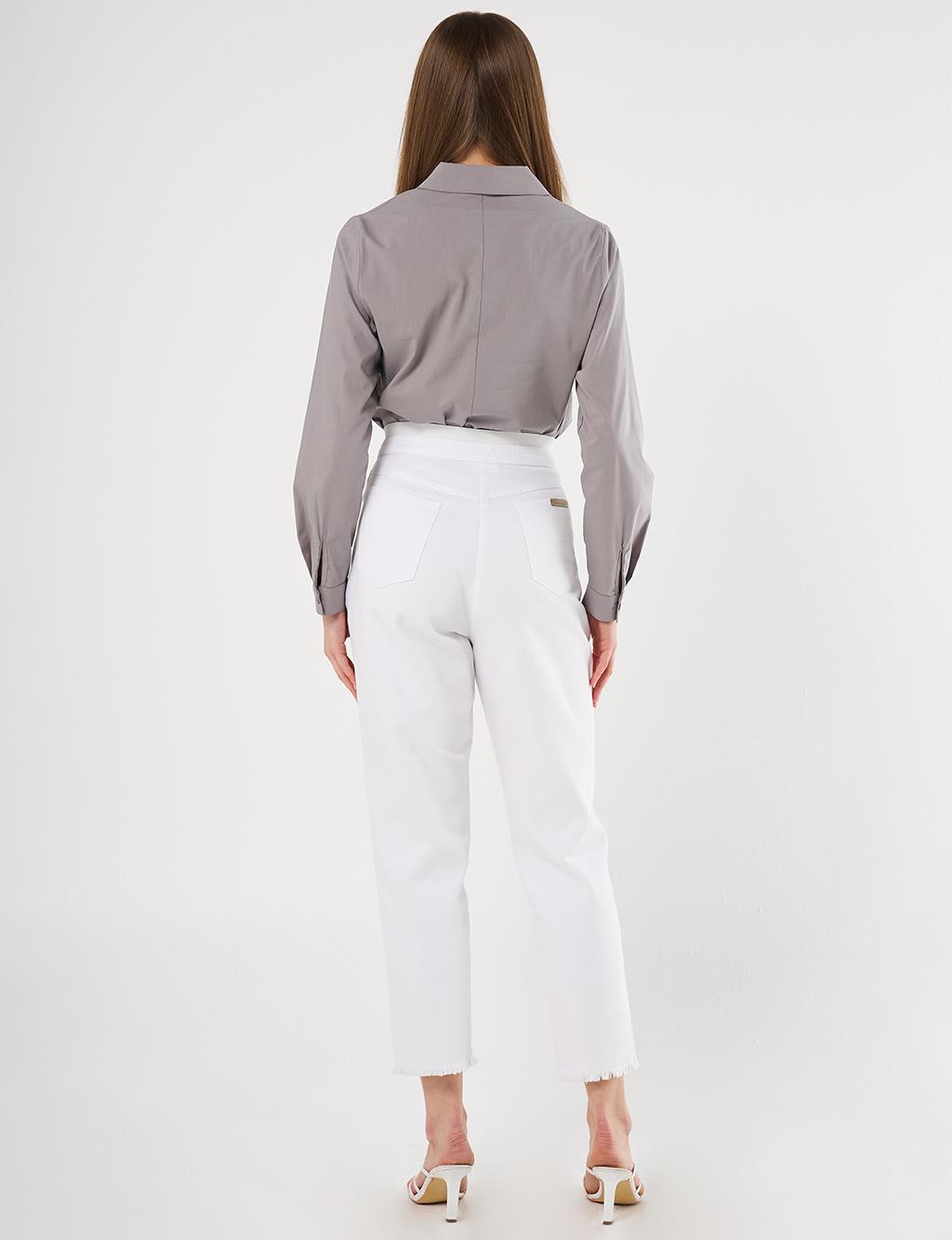 Elastic Waist Straight Leg Canvas Pants in Optical White