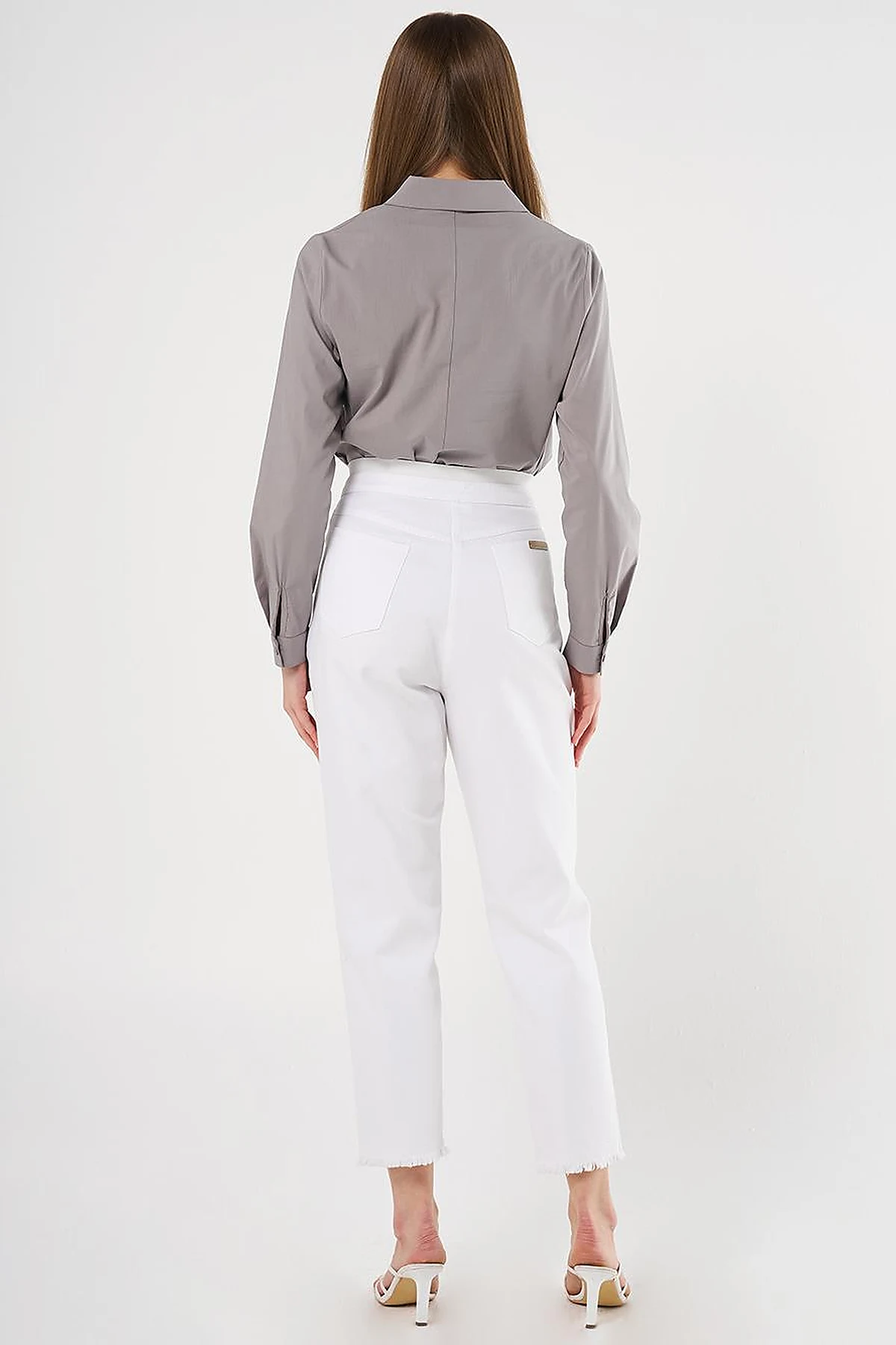 Elastic Waist Straight Leg Canvas Pants in Optical White