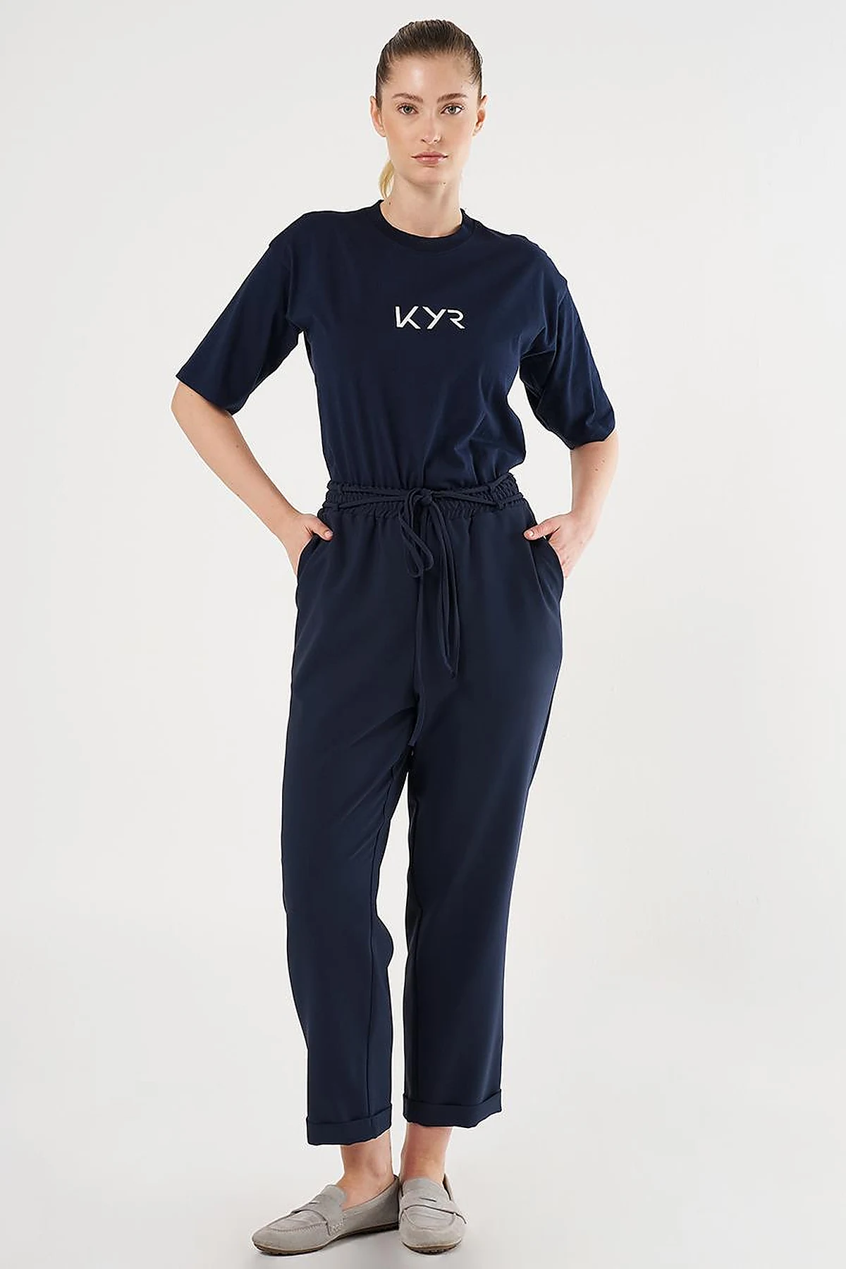 Cuffed Tapered Pants Dark Navy