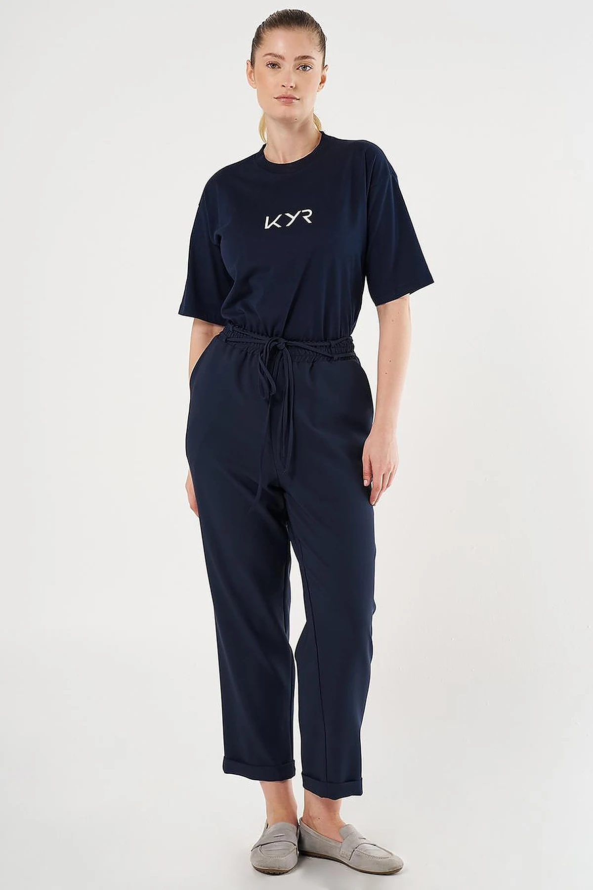 Cuffed Tapered Pants Dark Navy