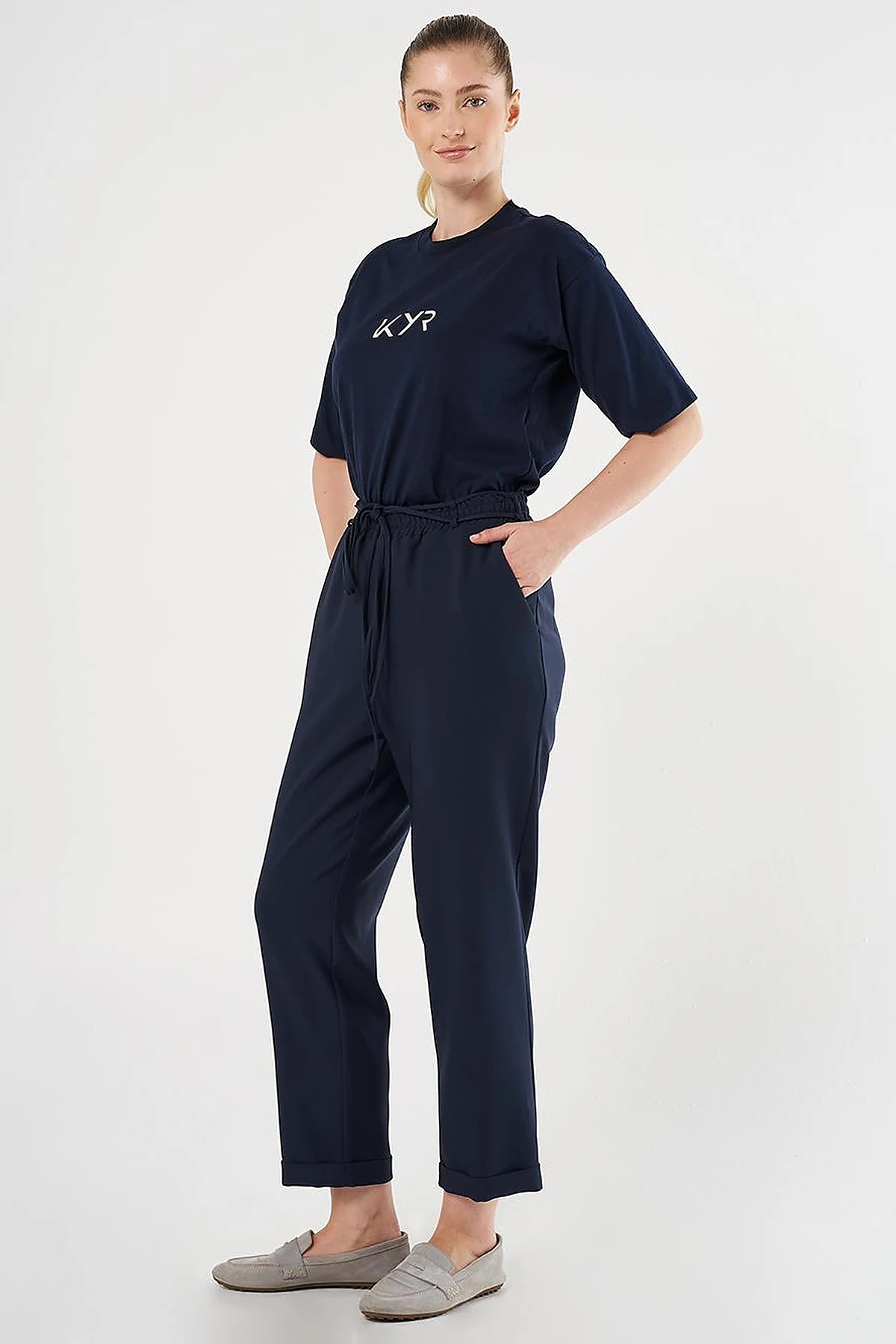 Cuffed Tapered Pants Dark Navy