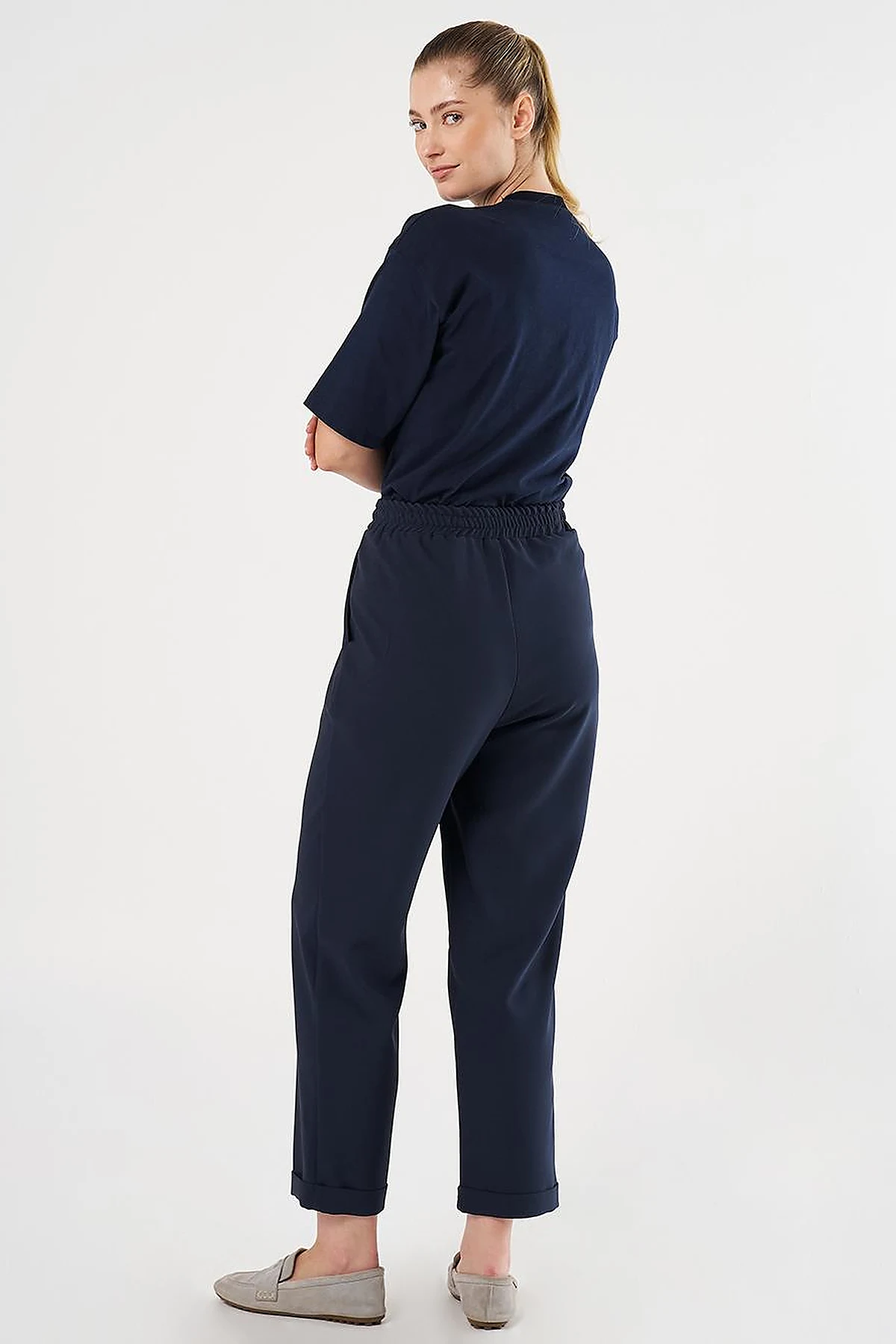 Cuffed Tapered Pants Dark Navy
