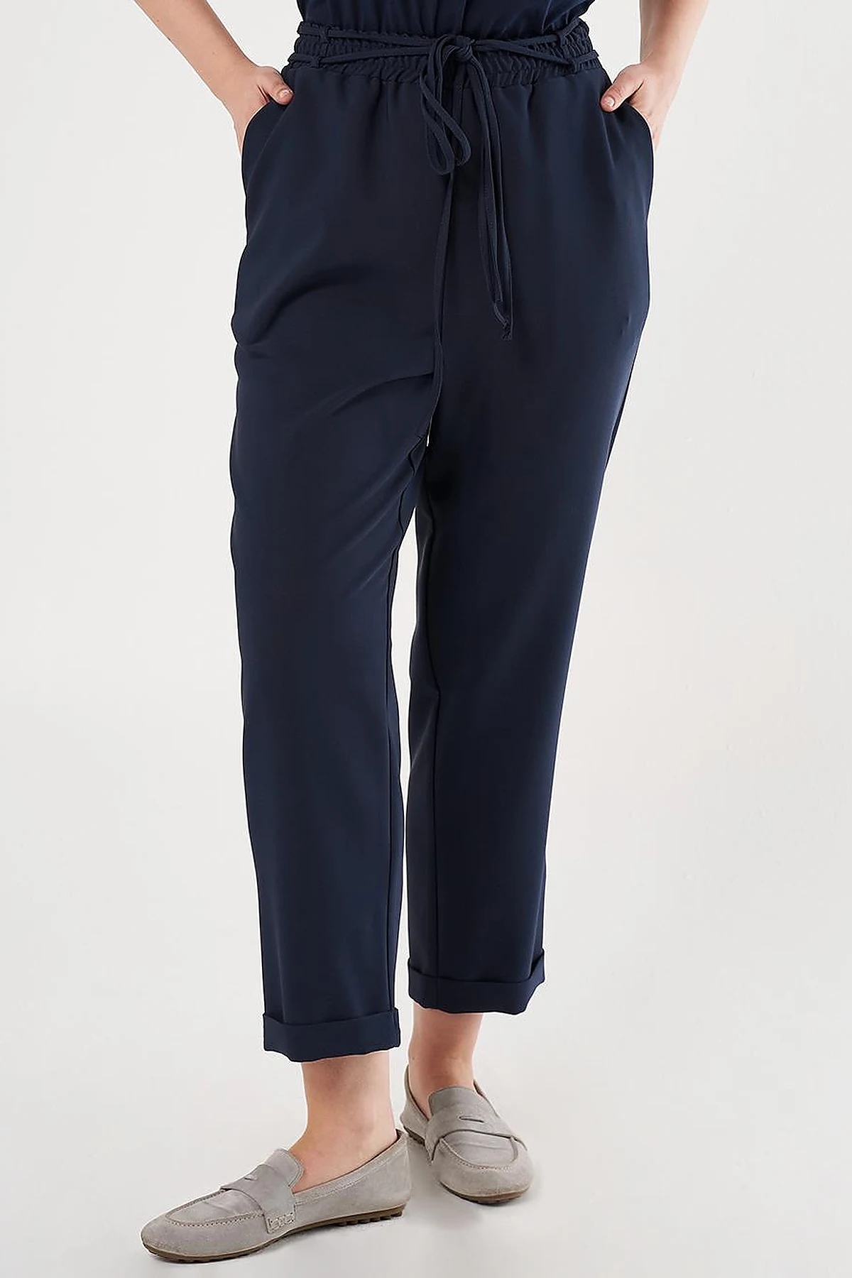 Cuffed Tapered Pants Dark Navy