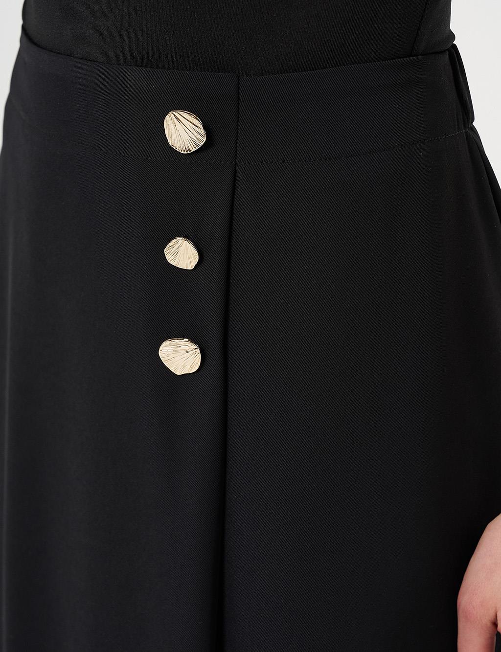 Gold Button High Waist Skirt Black