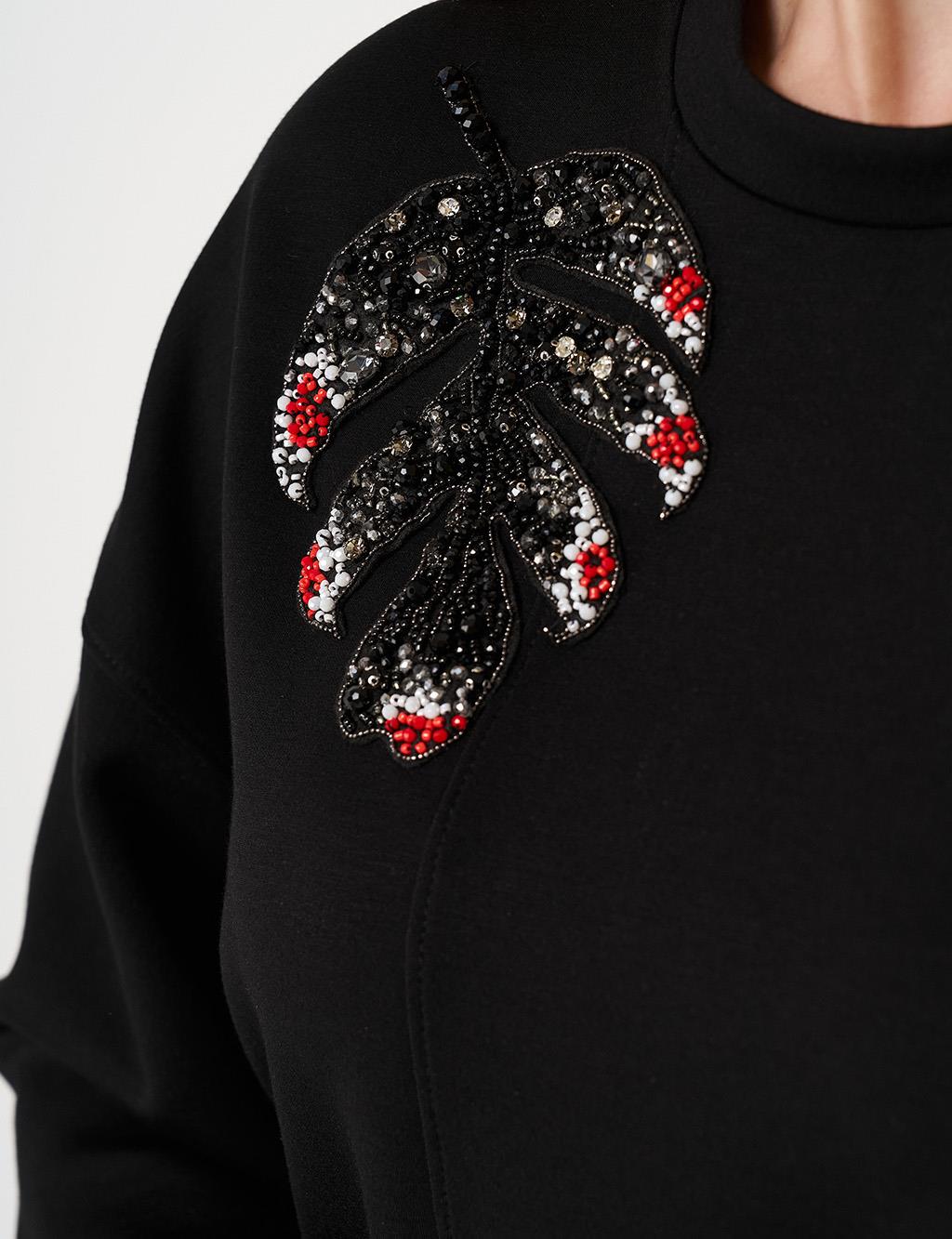 İşlemeli Scuba Sweatshirt Siyah 