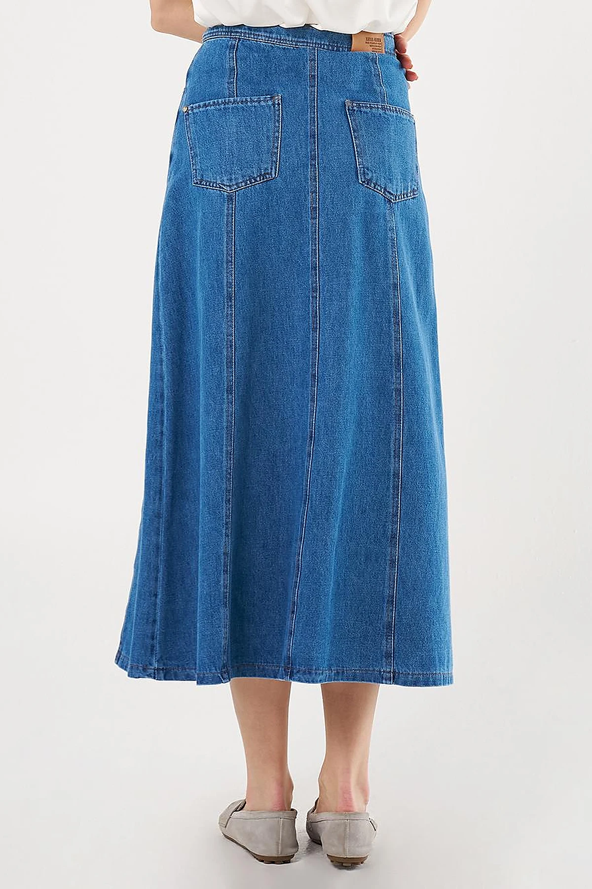 Parçalı Denim Etek İndigo