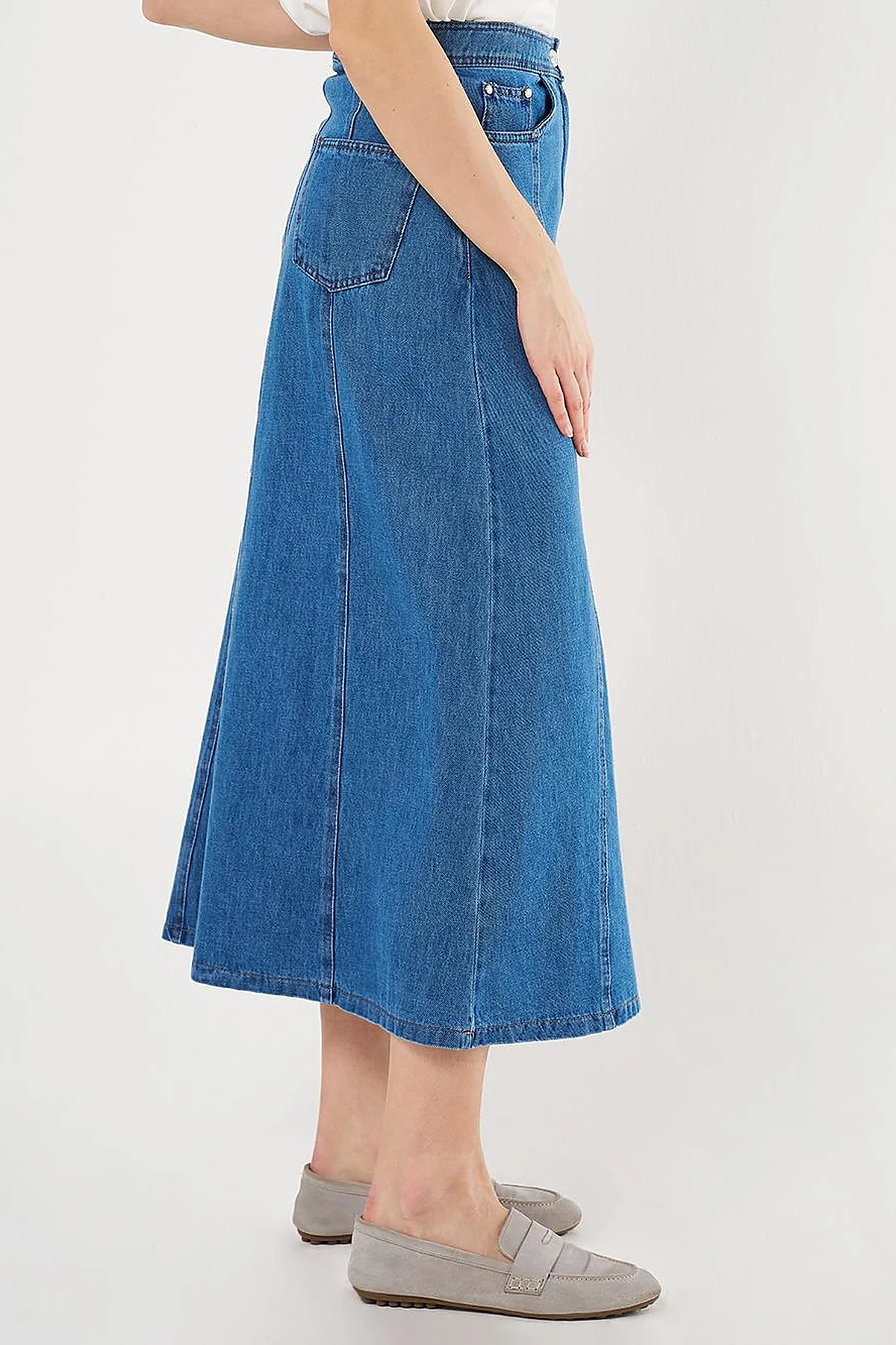 Parçalı Denim Etek İndigo