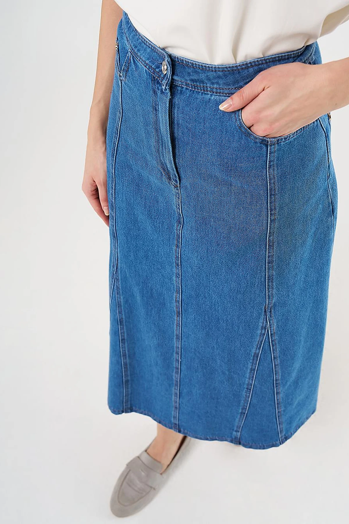 Parçalı Denim Etek İndigo