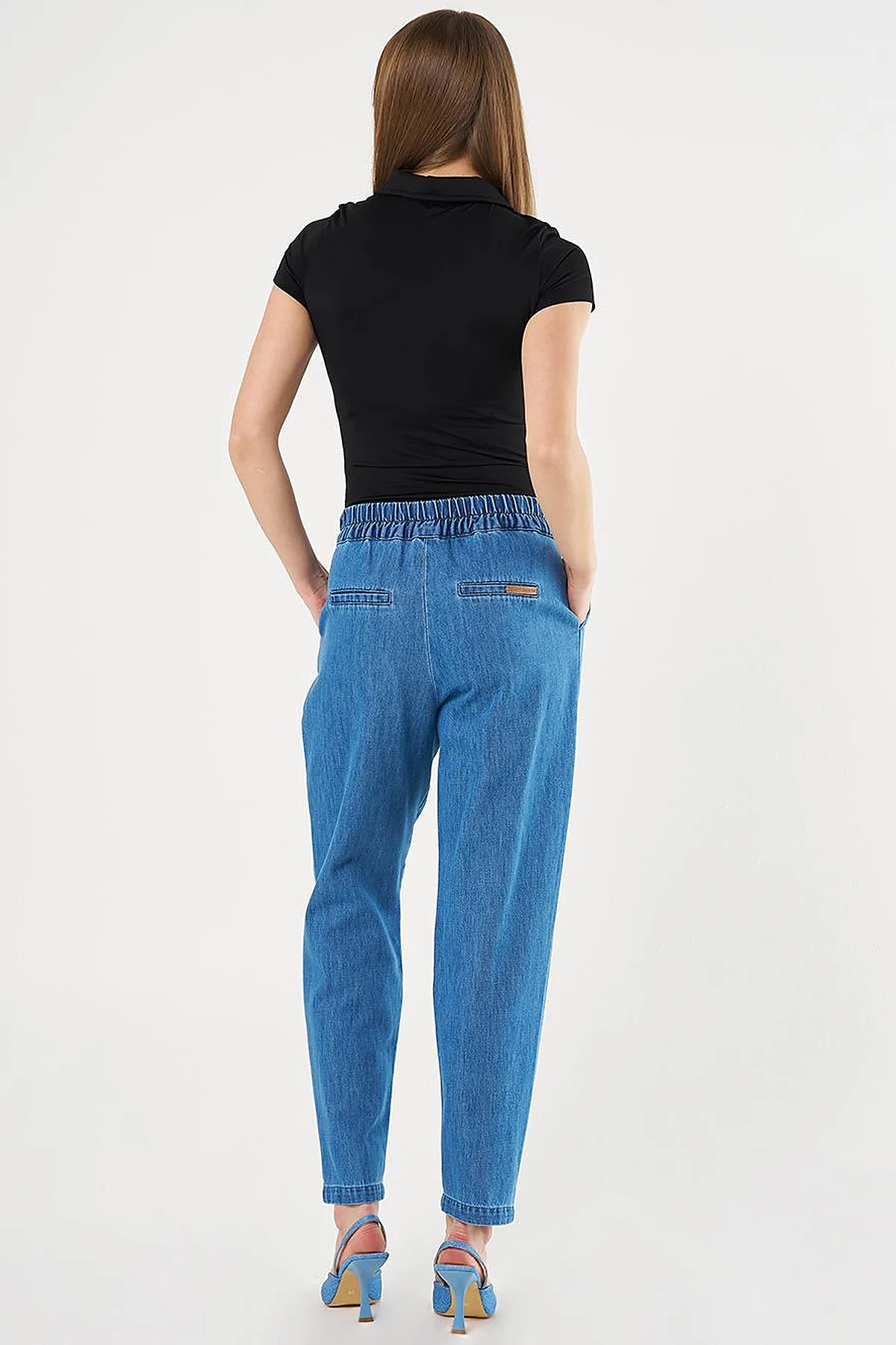 Pileli Havuç Kesim Denim Pantolon İndigo