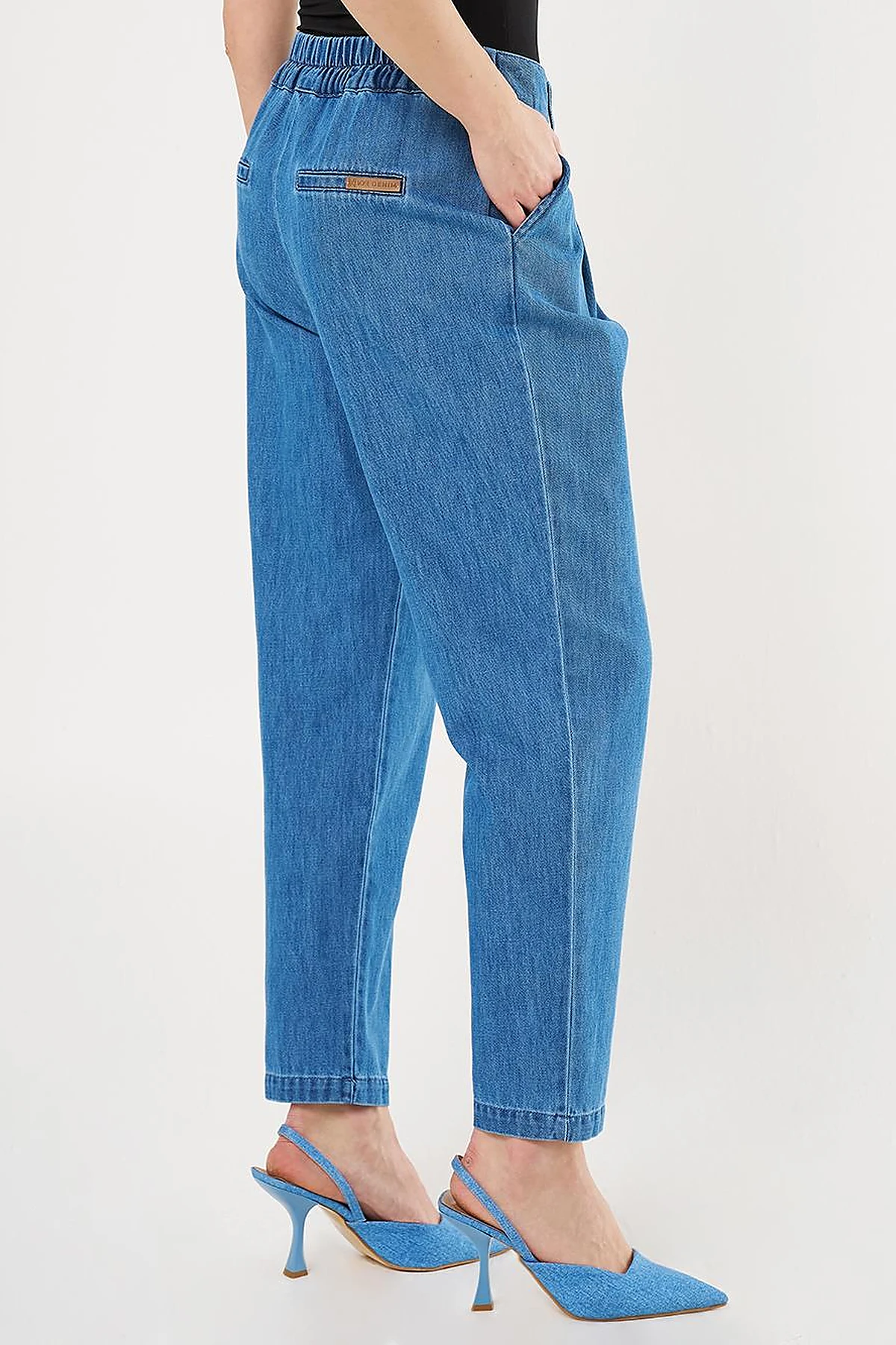 Pileli Havuç Kesim Denim Pantolon İndigo